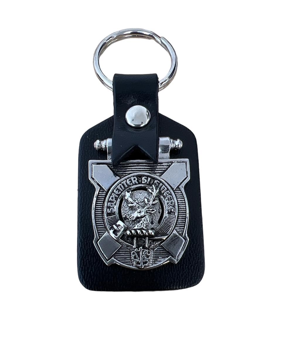 Kilts Wi Hae Davidson Clan Crest Pewter & Leather Keyring Key Fob