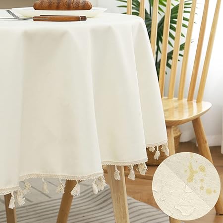 Gohytal Tischdecke Rund 140*180cm,Tischdecke Boho mit Quasten