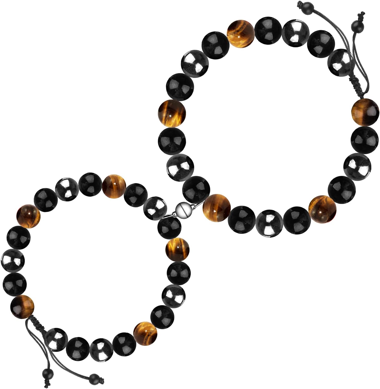 Triple Protection Bracelet - Hematite - Tiger Eye - Black Obsidian - Nature Stone Couple Bracelet for Men/Women, Bring Luck Health