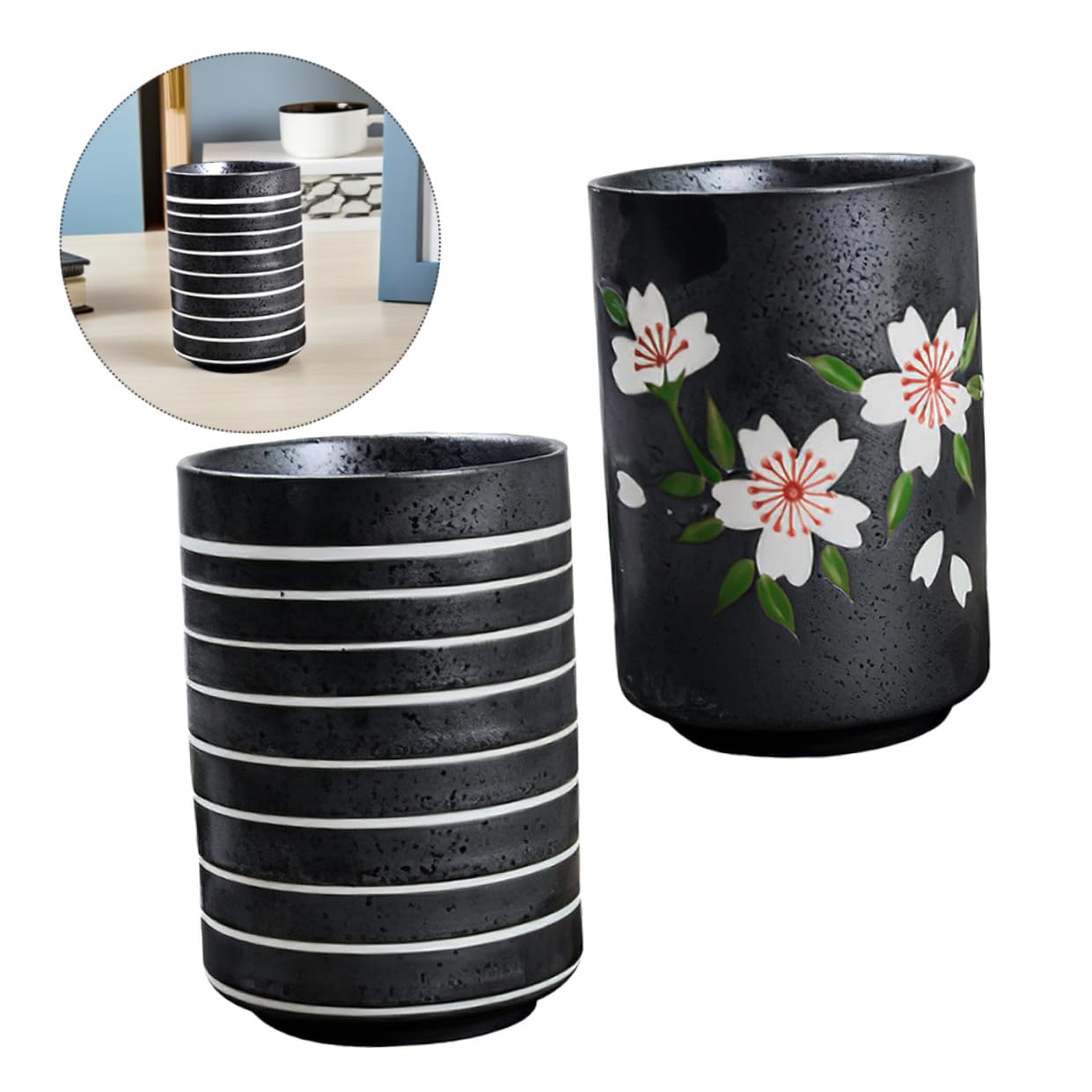 BESPORTBLE 2 Stück Japanische Keramik Teetassen 300ml Kleine Vintage Teebecher mit Festem Boden Retro Stil für Zuhause und Restaurant