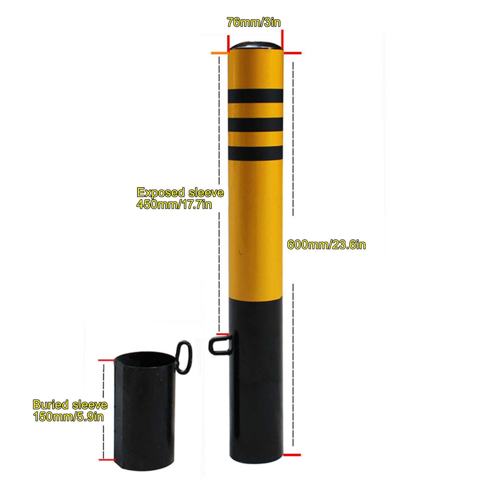 Bolardo de acero amarillo para seguridad en estacionamientos, barrera de control de tráfico para entradas de vehículos, 1 unidad de 600 mm/23,6 pulgadas.