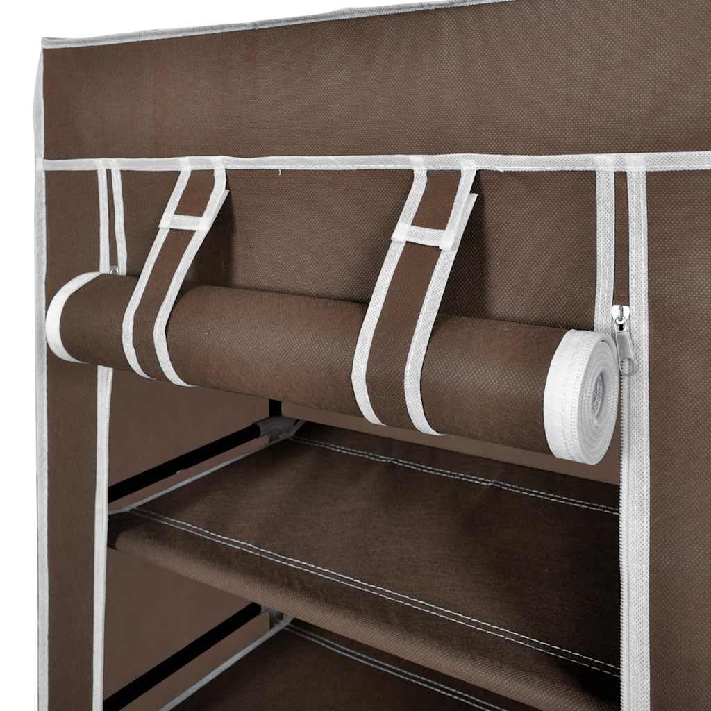 Zapatero de 5 capas, 58 x 28 x 106 cm, marrón, diseño de tela no tejida a prueba de polvo, organizador de zapatos portátil para entrada y pasillo