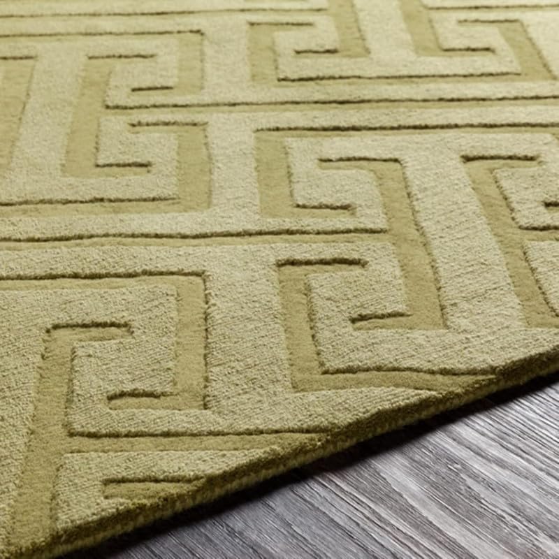 Hand-Tufted Wool High-Low Textured Area Rug, Durable Modern Geometric Pattern Carpet for Living Room, Bedroom, Nursery & Stylish Home Decor 8 x 8 Ft (Square) Olive Green