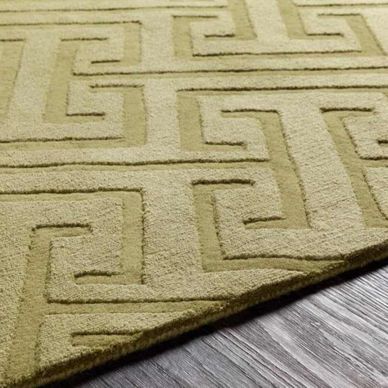 Image of Hand Tufted Modern Design Exported Collection High Low Pattern Wool Carpet for Living Room, Bedroom & Hall (Olive Green, 6 x 9 Feet)