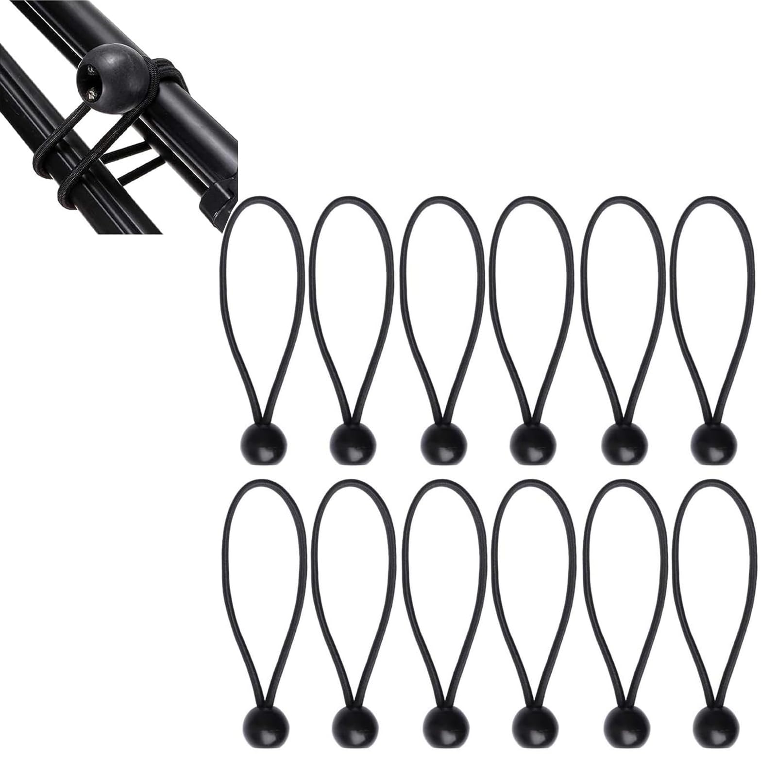 ZZLBZN Black Tarpaulin Bungees Balls, 10PCS Tarpaulin Bungee Cords Elastic Bungee Straps Short, Elastic Tie Downs Trap Bungee Cord for Banner Tarpaulins Tents Bungee Hooks Tarpaulin Holder Flag Poles