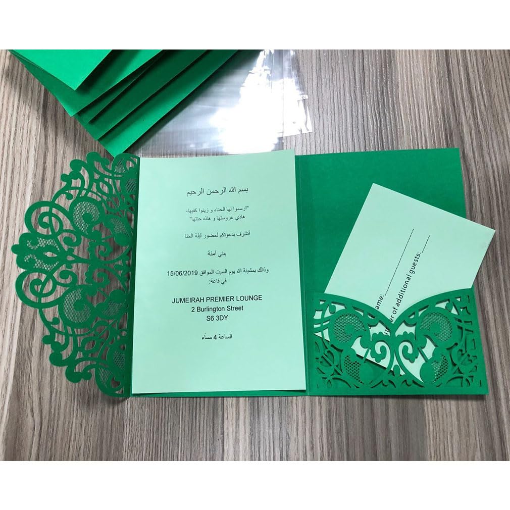 50 Stück Hochzeitseinladung Karten Set mit Umschlag & Einlegeblatt | Elegantes Spitzenmuster, filigrane Papierkarte, Hochzeit, Verlobung, Geburtstag, Feier, DIY Gestaltung