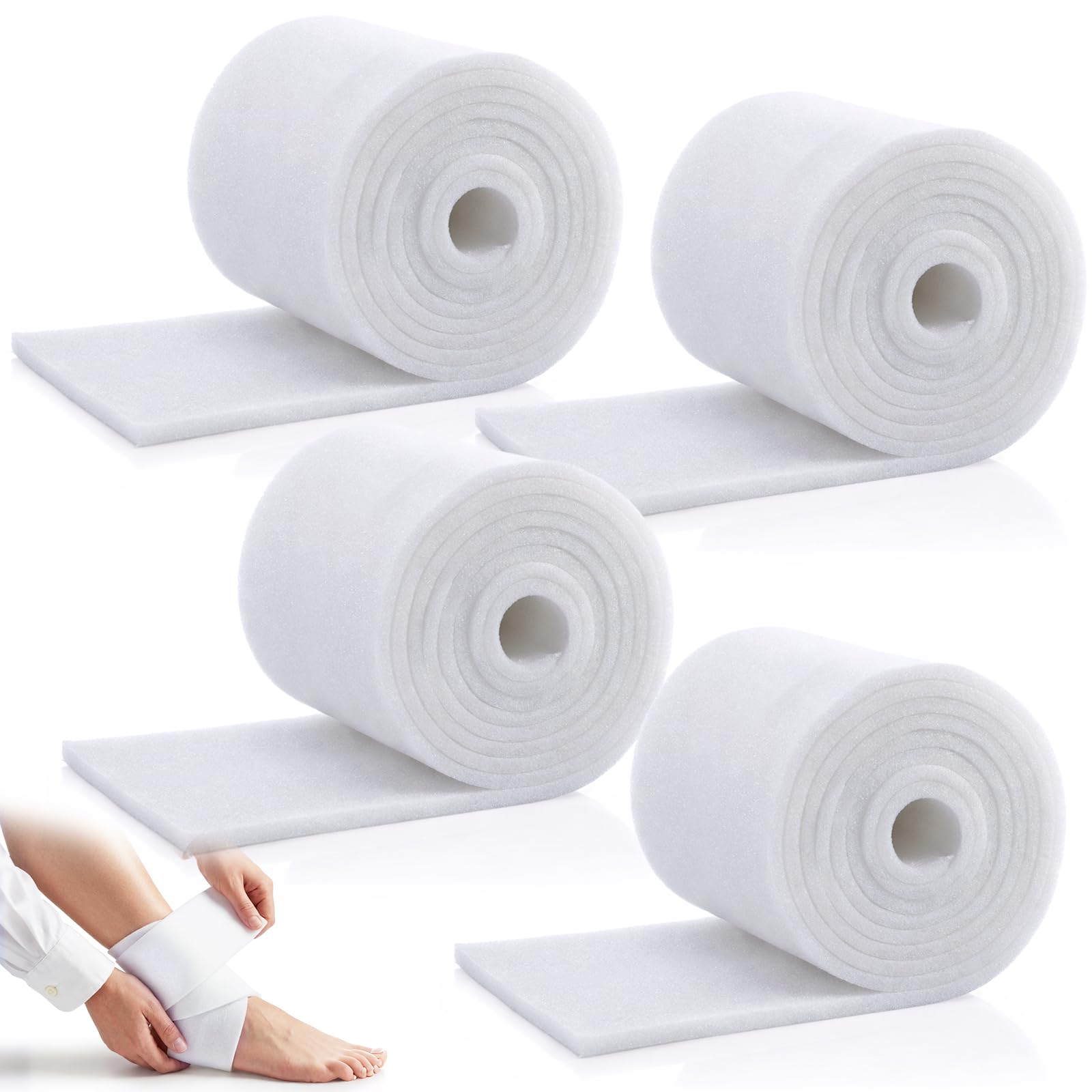 4 Rolls Foam Bandage Wrap Padding Bandage for Lymphedema Edema Compression, 54" x 6" x 1/4" Open Cell Polyether Foam Medical Wrap for Wound Care Cast Padding Support Comfortable Cushioning