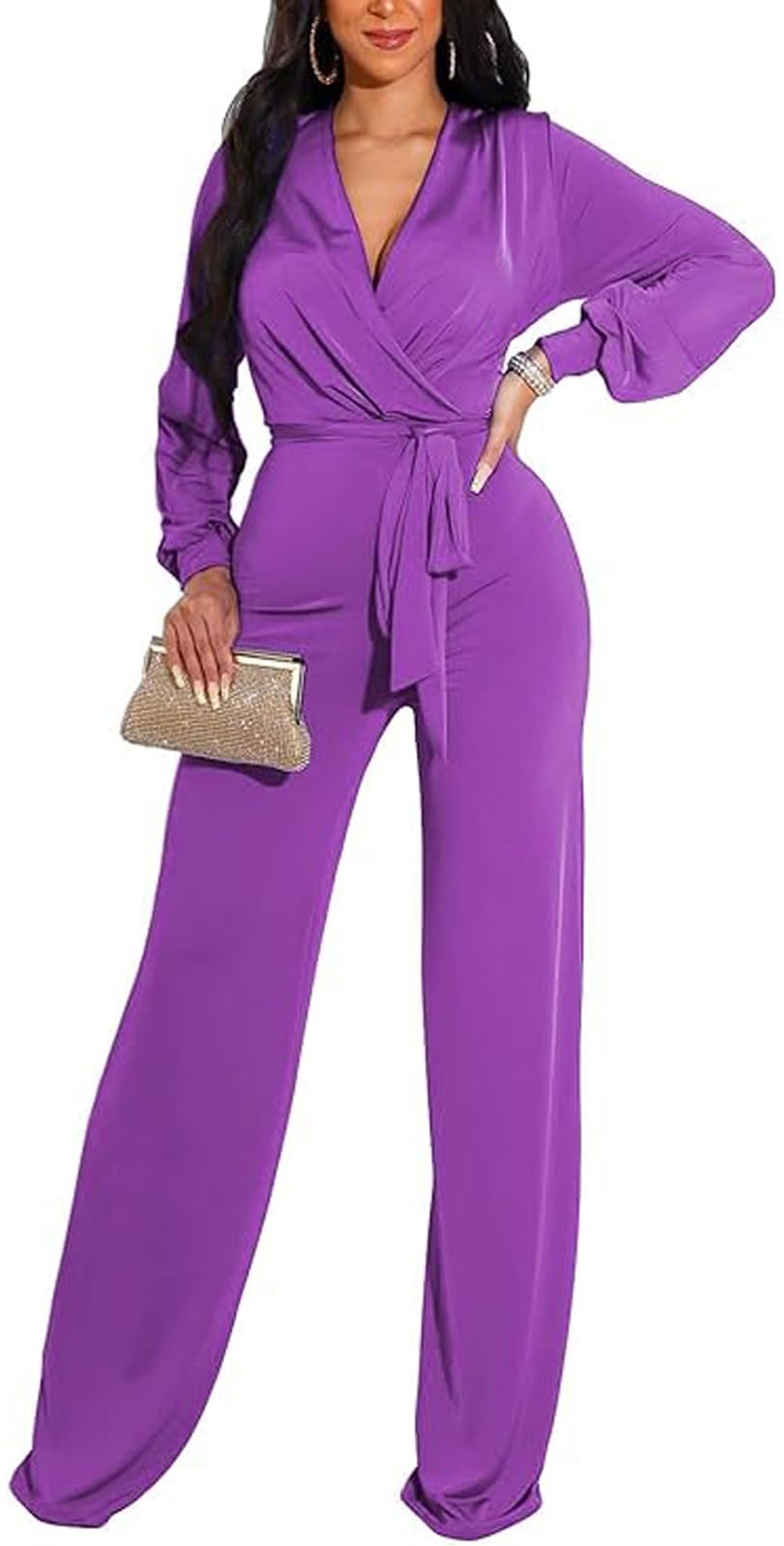 shengfan Formal Jumpsuits for Women Dressy Evening Sexy Deep V Neck Plus Size Long Wide Leg Pants Rompers Clubwear