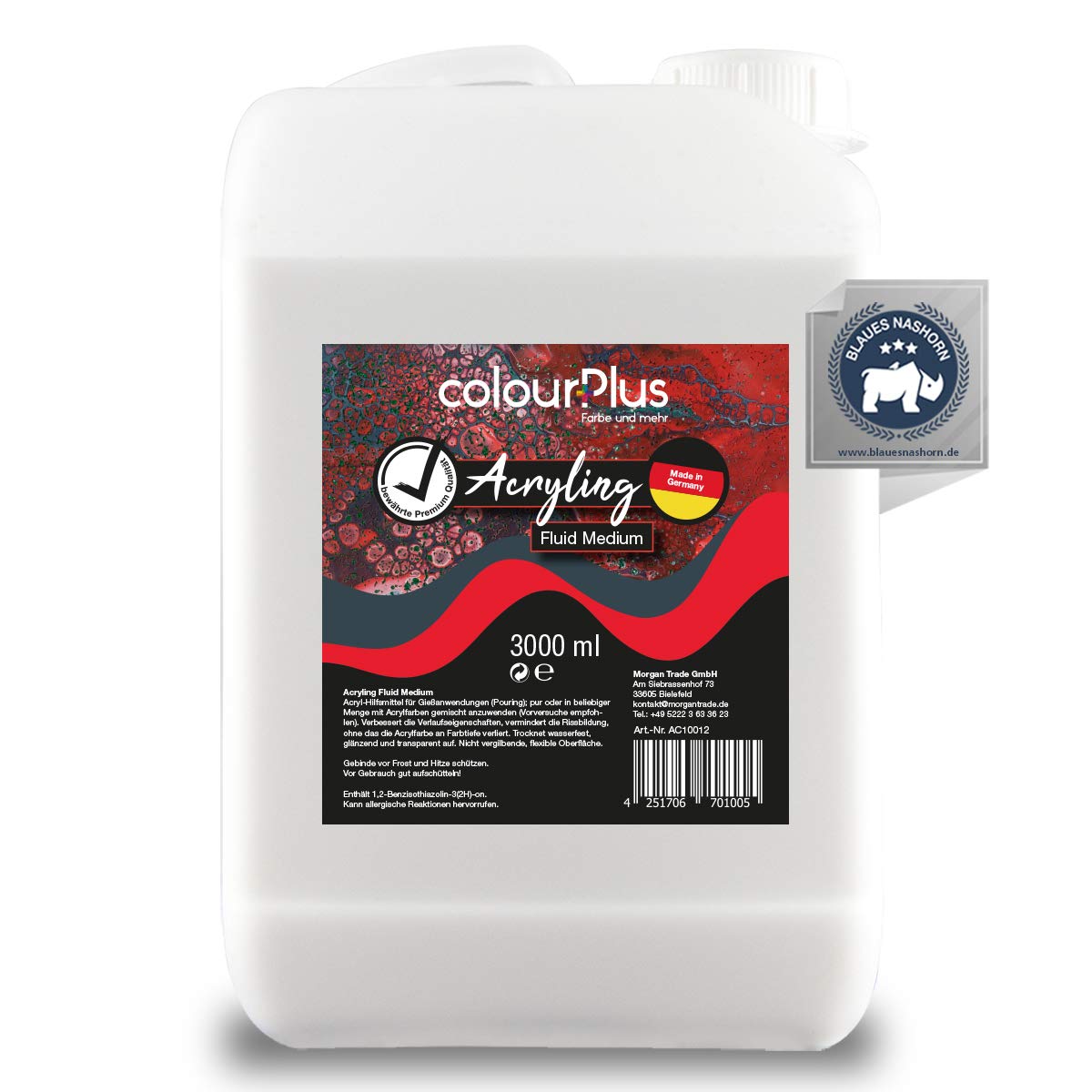 ColorPlus® Acrylic (3 litres, fluide moyen) liant exclusif pour une application optimale de pouring avec peintures acryliques, fabriqué en Allemagne