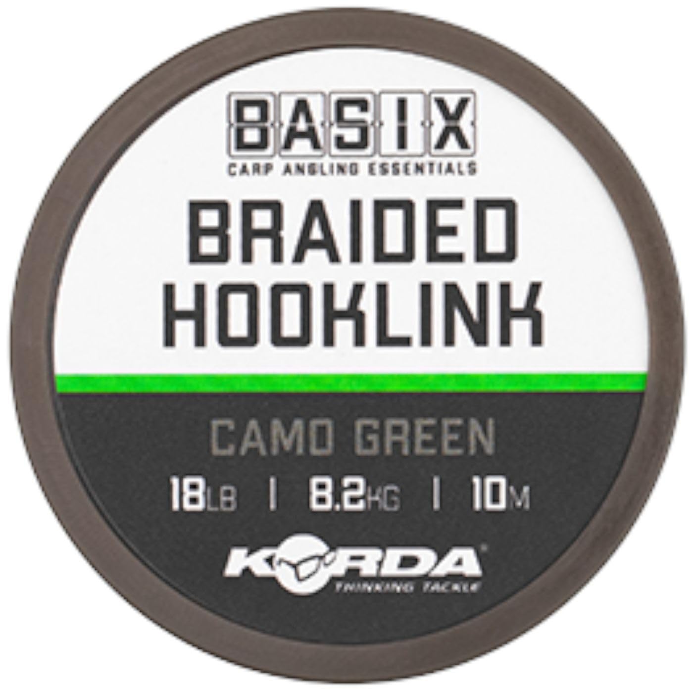 Korda Basix Braided Hooklink 18lb 10m, Supple and Strong, Abrasion Resistant, Knots Well, Subtle Green Colour, Perfect for Covert Angling Solutions, High-Performance Fishing Tackle