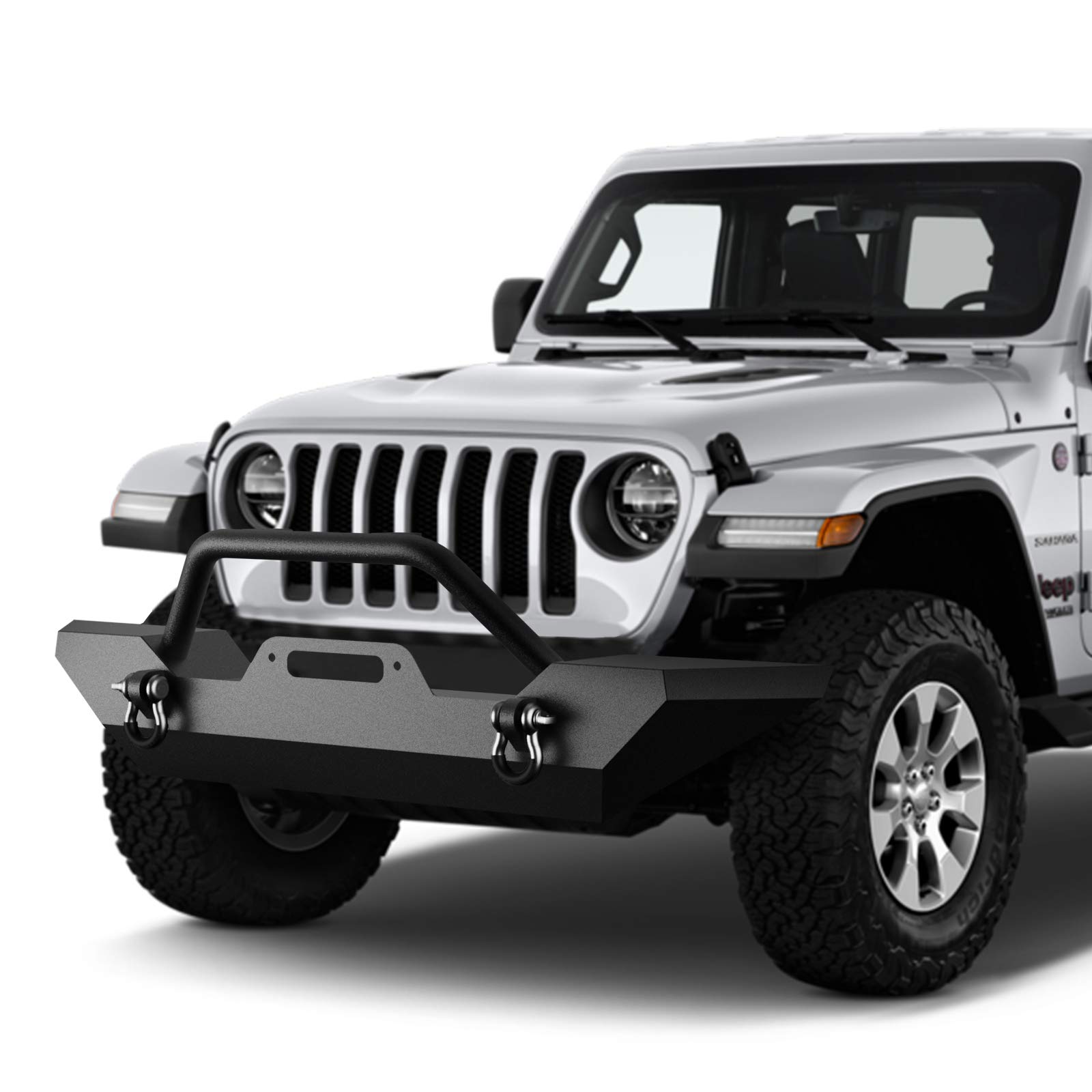 Photo 1 of KYX Front Bumper for 2018 2019 2020 2021 2022 2023 Wrangler JL Off-Road Rock Crawler Bull Bar Grille Guard with Winch Plate and D-Rings, Heavy Duty Black Textured Wrangler JL without light