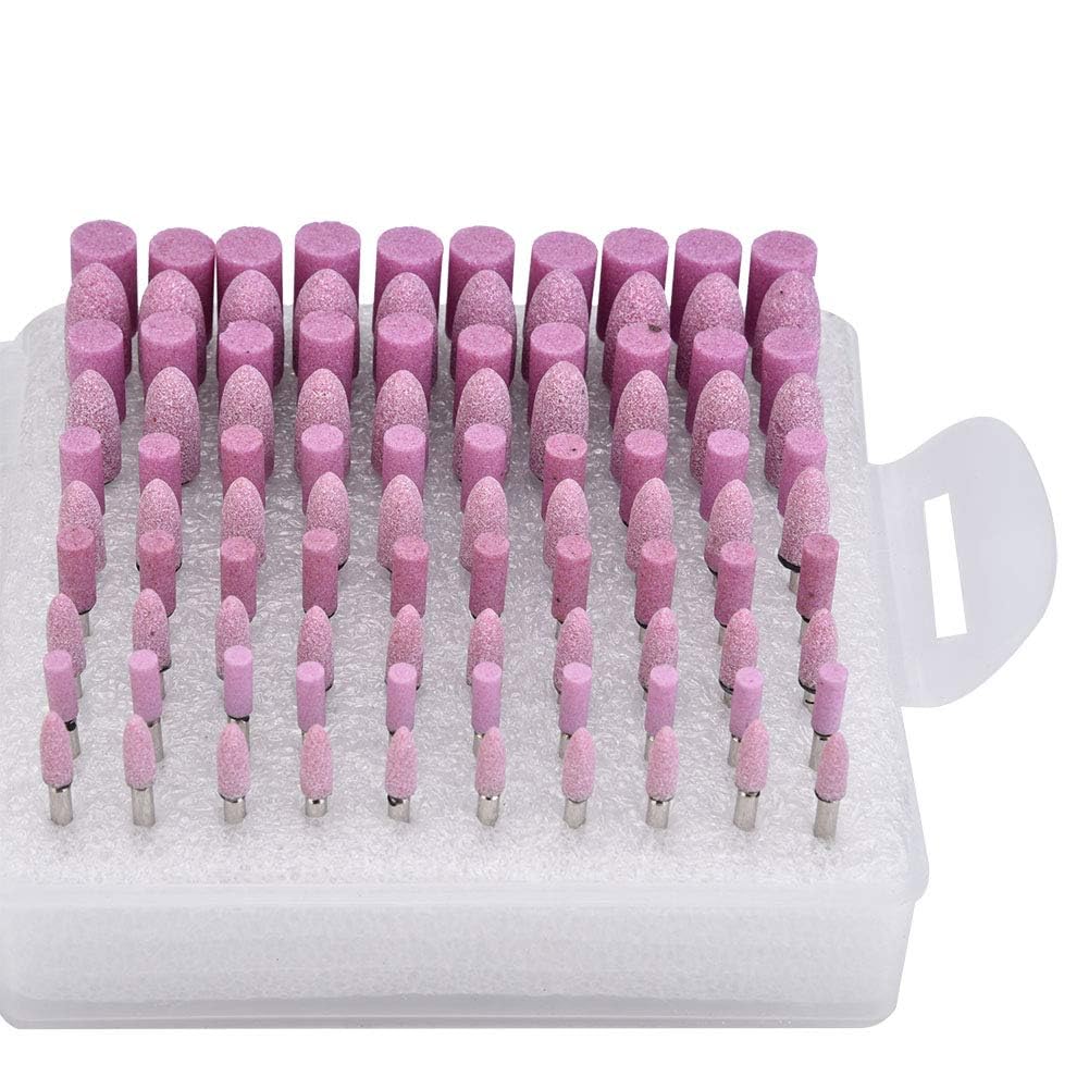 100 Piezas Cabezal de Pulido de Piedra Abrasiva para Amoladora con Vástago 3mm (Rosa)