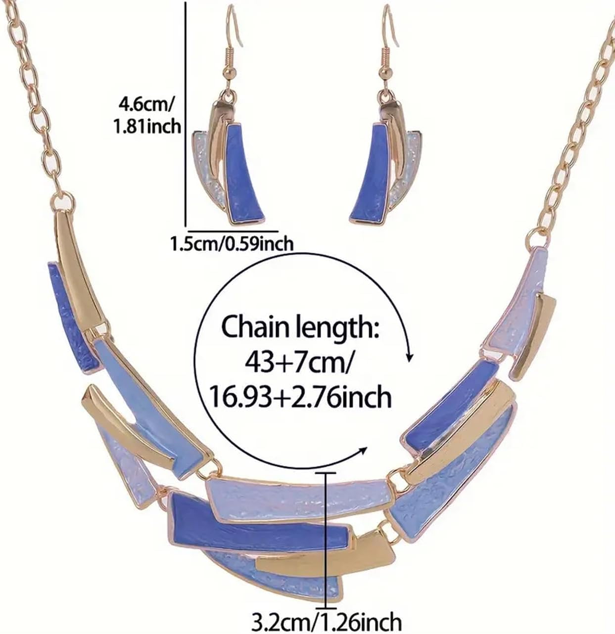 Boho Geometric Statement Jewelry Set for Women, Blue Enamel Chunky Gold Necklace Earrings Retro Vintage Layered Chunky Collar Fashion Jewelry Gifts - Image 7