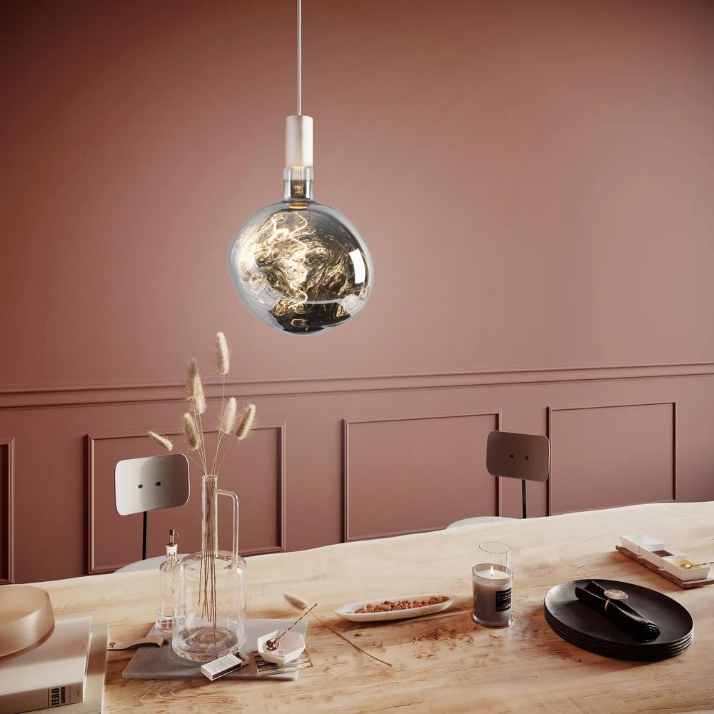6W G200 E27 XXL LED Lampe Silber Dimmbar 2700K | Überdimensioniertes Design für einzigartiges Licht. Schafft Retro-Atmosphäre für Schlafzimmer, Café und Restaurant.
