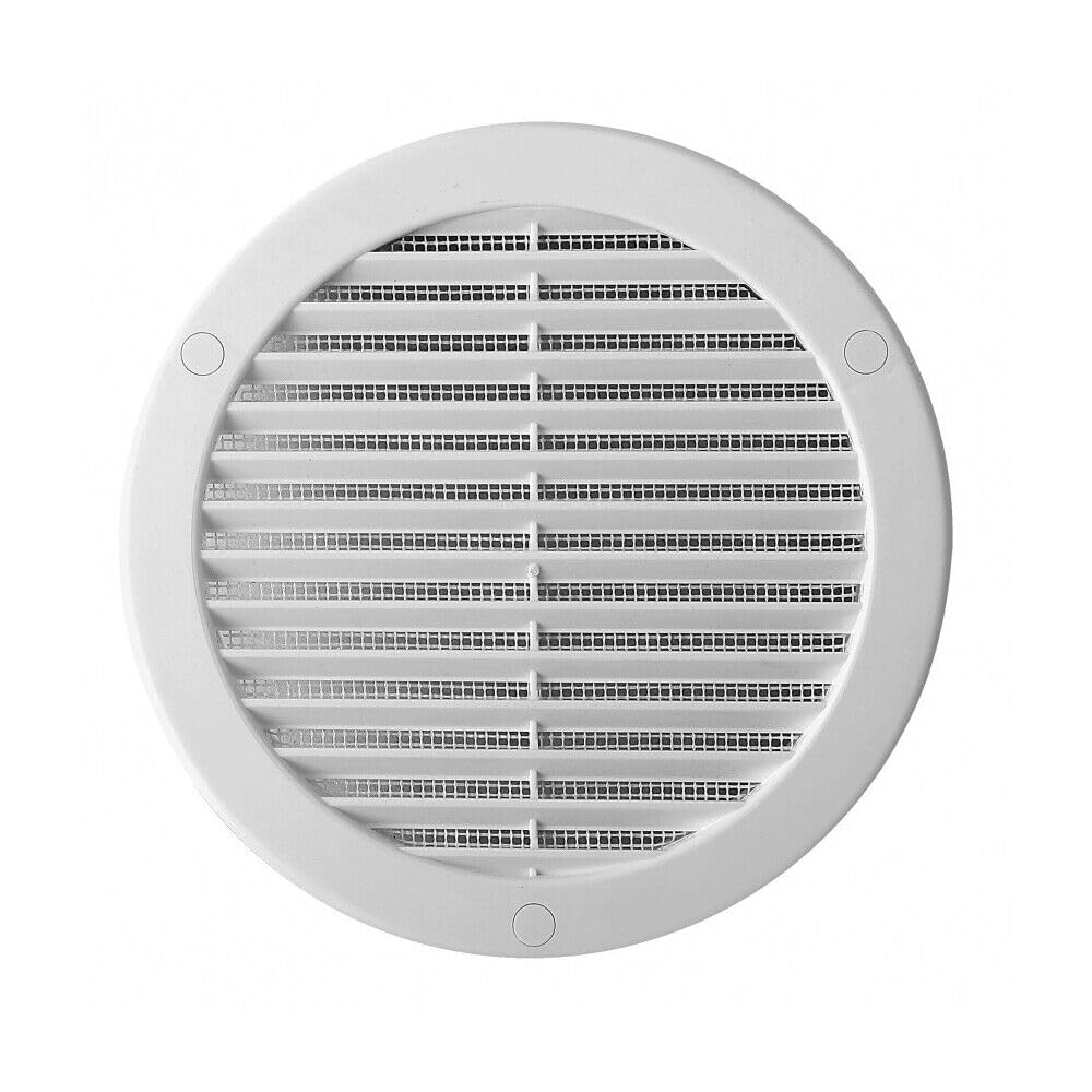 200 mm / 8 in White Round Air Vent Grille Duct Cover with Fly Screen, Flange and Screw Caps