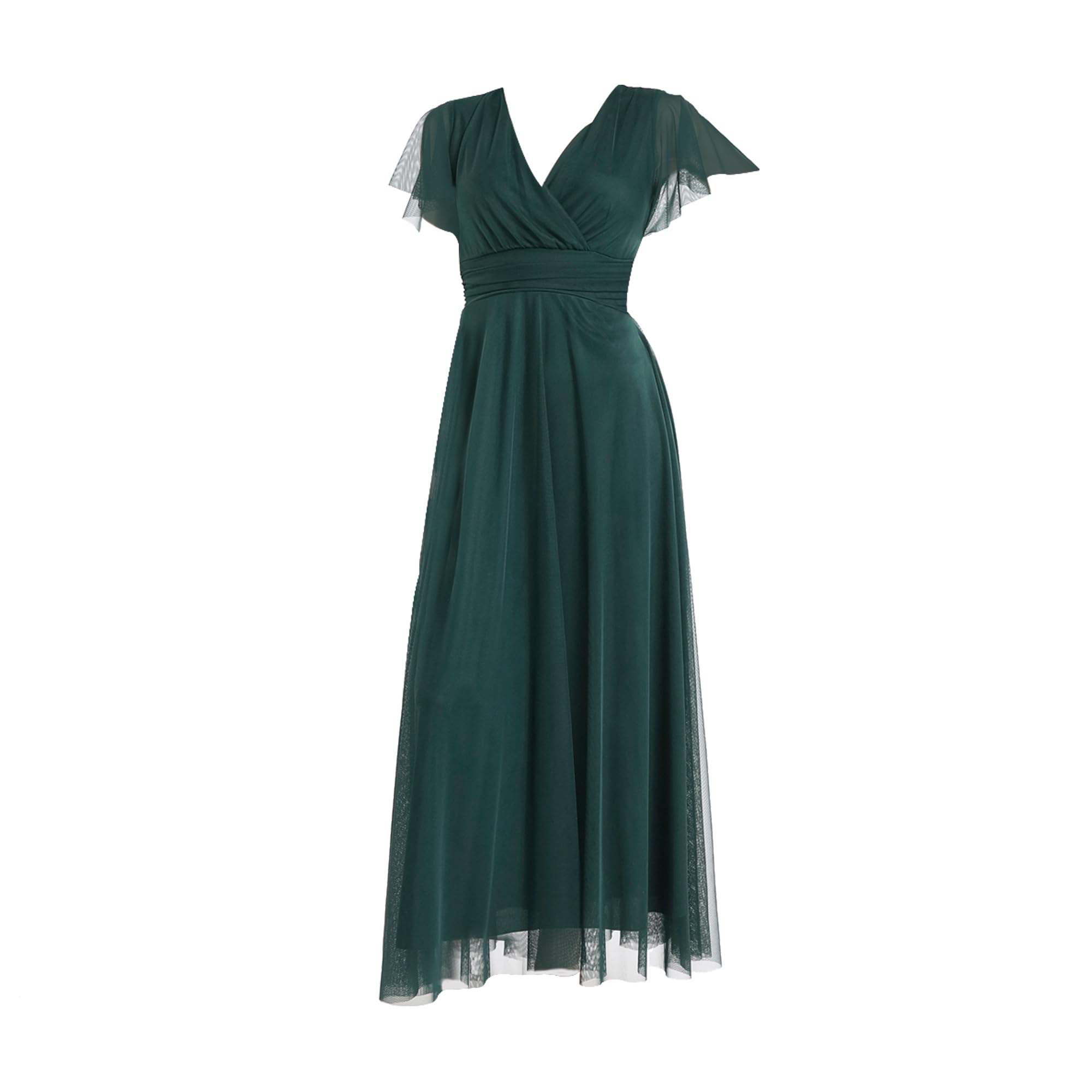 Robe longue élégante femme avec manches volantes et col en V – Robe de cérémonie Made in Italy