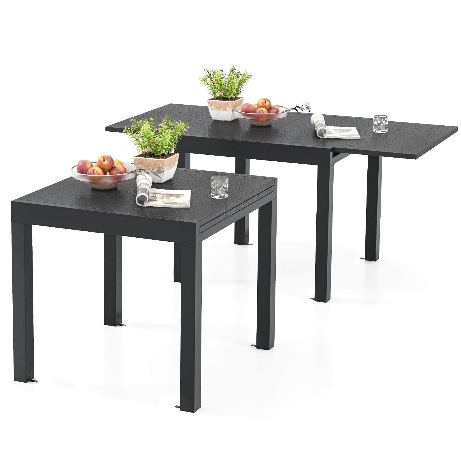 COSTWAY Mesa de jardín de aluminio extensible, 80/160 x 80 cm, mesa de comedor resistente a la intemperie, mesa rectangular de terraza para 4-6 personas, mesa extensible para jardín, terraza (gris)