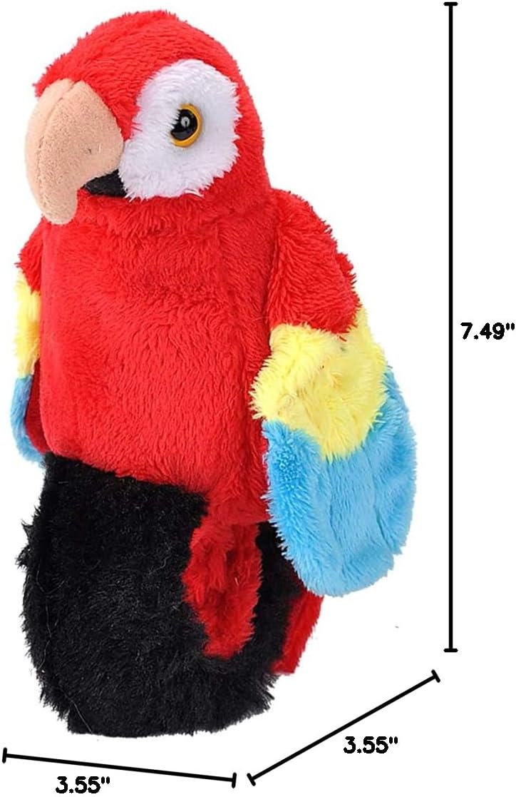 Wild Republic Perching Parrot, Scarlet Macaw, Snap Bracelet, Records and Replays, 9 Inches, Gift for Kids, Plush Toy, Fill is Spun Recycled Water Bottles