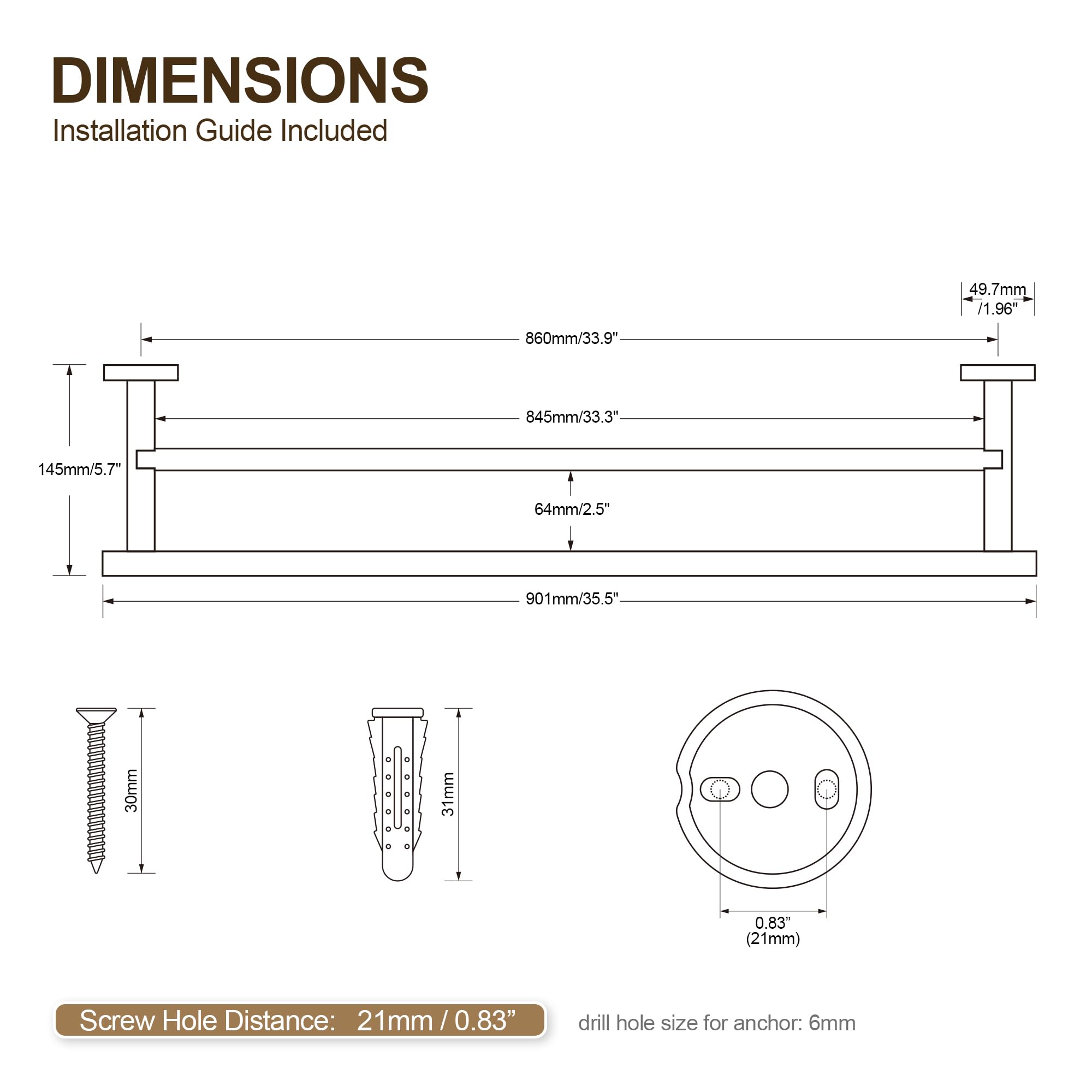 SEIDO 304 Stainless Steel Towel Racks for Bathroom, Heavy Duty 2-Bar Design Hand Towel Rack, Space Saving Towel Rack Double, Bathroom Towel Storage Solution, Matte Black, 36 inch