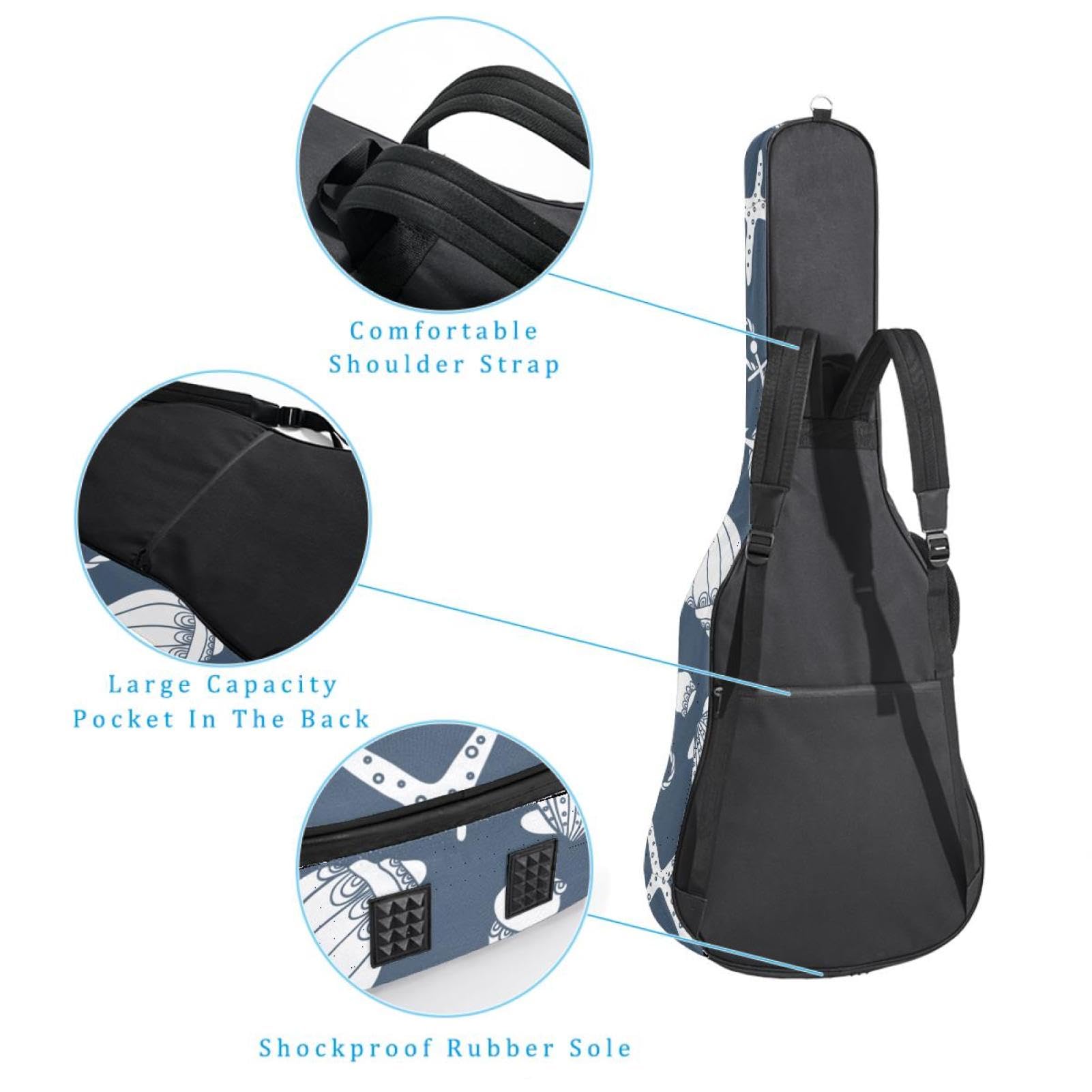 Torba na gitarę akustyczną wodoodporny plecak na gitarę grubo miękko wyściełana muszla klasyczna obudowa na gitarę, wielobarwny, 42.9x16.9x4.7 in, Organizer do torby