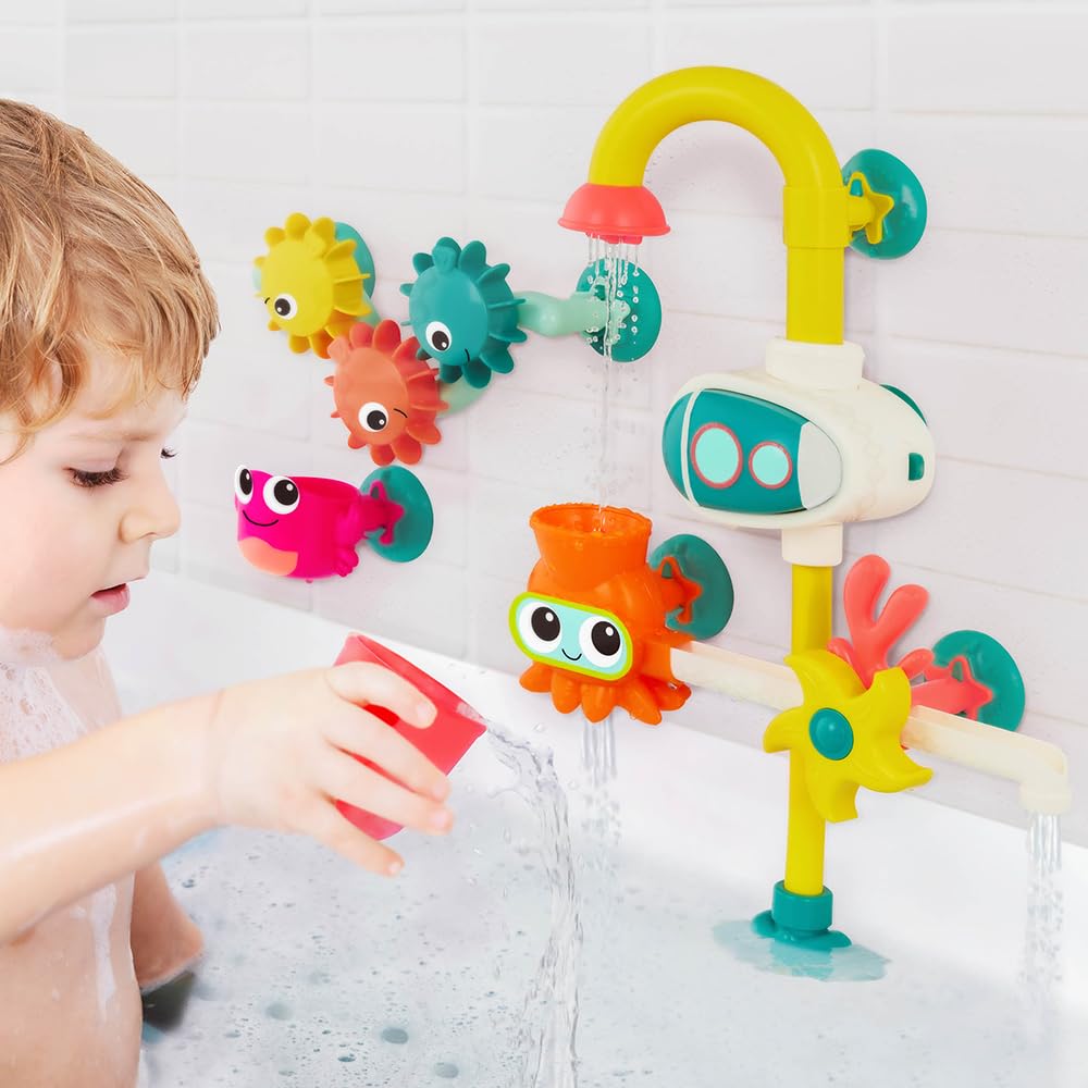 B. toys - Juguete Bomba de Baño - Juego acuático Submarino - 2 Modos de Bombeo (batería + Manual) - Taza de Goteo, hileras y Engranajes - 10 Meses +