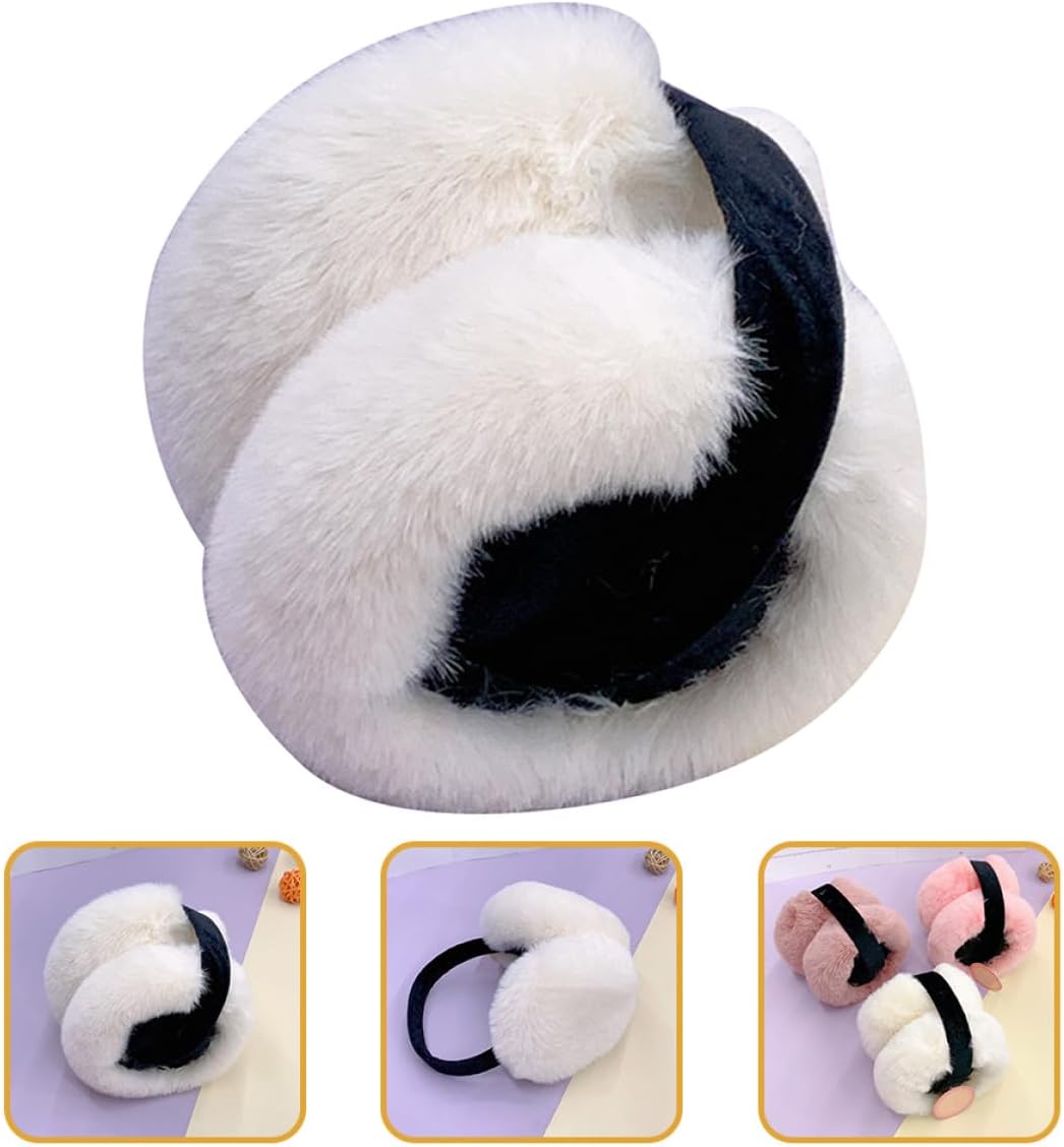 Healifty Winter Outdoor Earmuffs Thickened Plush Ear Warmers Foldable White Ears Cover for Men Women Cycling and Outdoor Activities