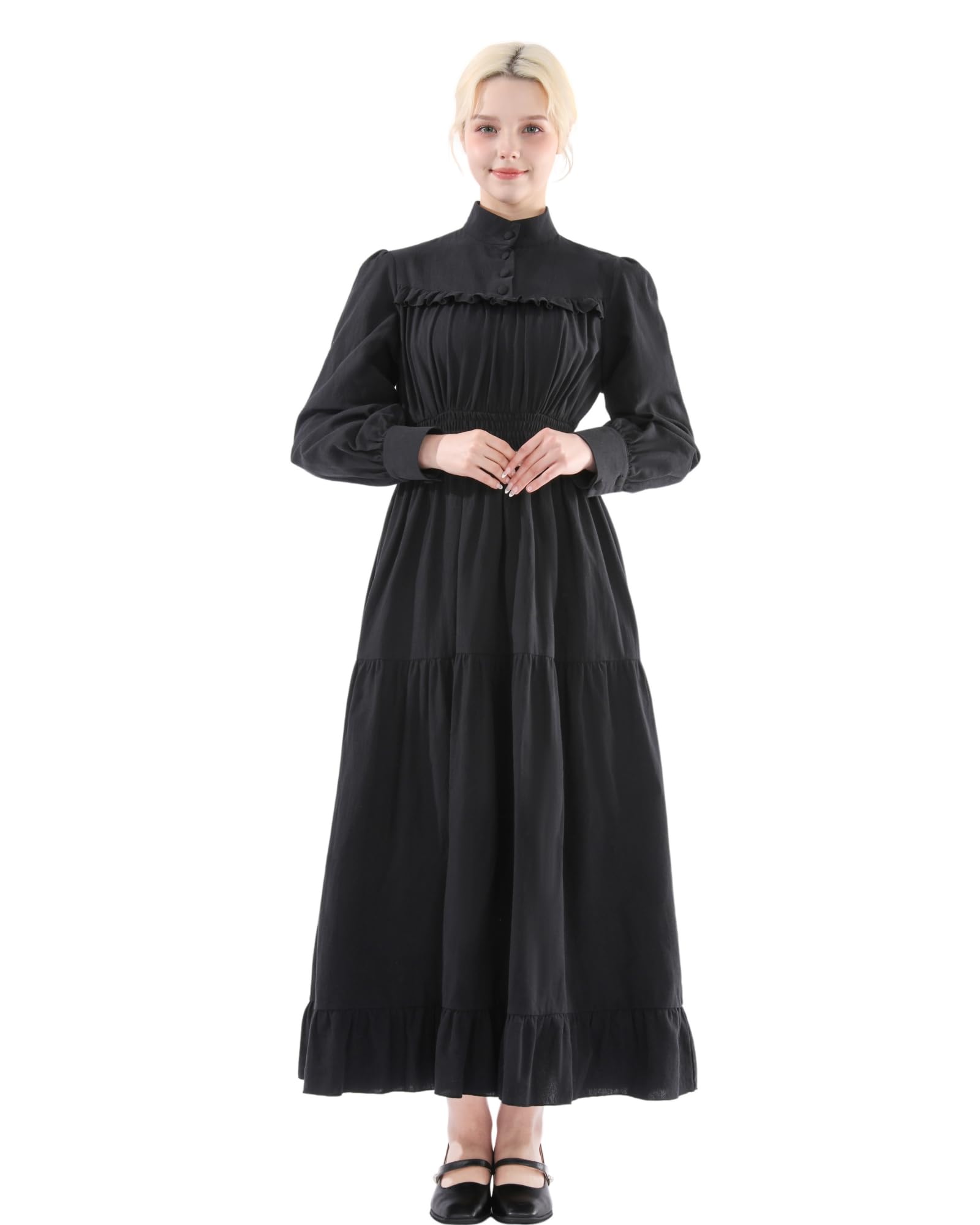 NSPSTT Victorian Dress for Women Long Sleeve Medieval Dresses Women's Victorian Vintage Cotton Long Sleeve Dress Renaissance Costume Witch Dresses - Image 2