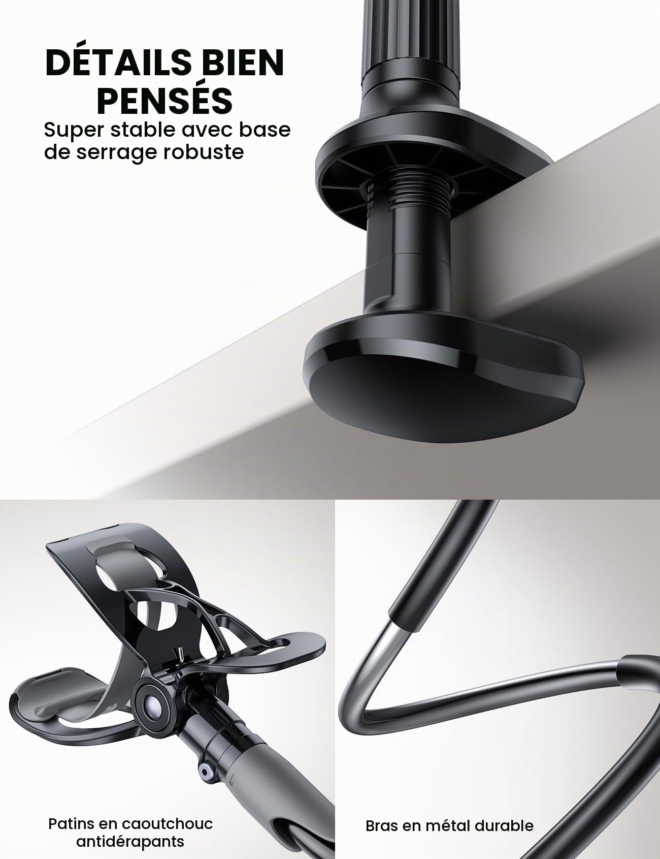 Lamicall Support Téléphone, Gooseneck Support Réglable - Universelle Rotation 360° Support pour iPhone 17 Pro Max Air, 16/15/14/13 Pro Max Mini, XS XR X 8 7, Switch, Samsung, Smartphones - Noir