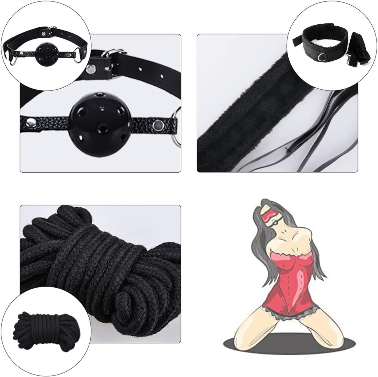 Juego de Ocio de Nylon Negro de 7 Piezas Ajustable para Festivales y Eventos - q