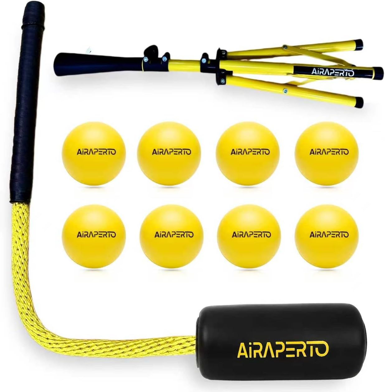 Baseball & Softball Rope Swing Trainer - Batting Training Tool with Batting Tee & 8 Soft Training Balls, Outdoor Indoor Training Bat, Hitting Aid for Youth & Beginners