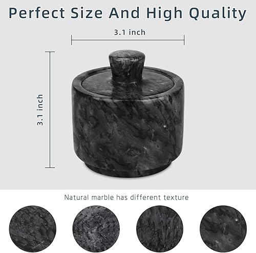 Miniatura 6 de Bodega de sal de mármol con tapa, cuencos de sal y pimienta, recipiente de sal con tapa para cocina y baño (negro)