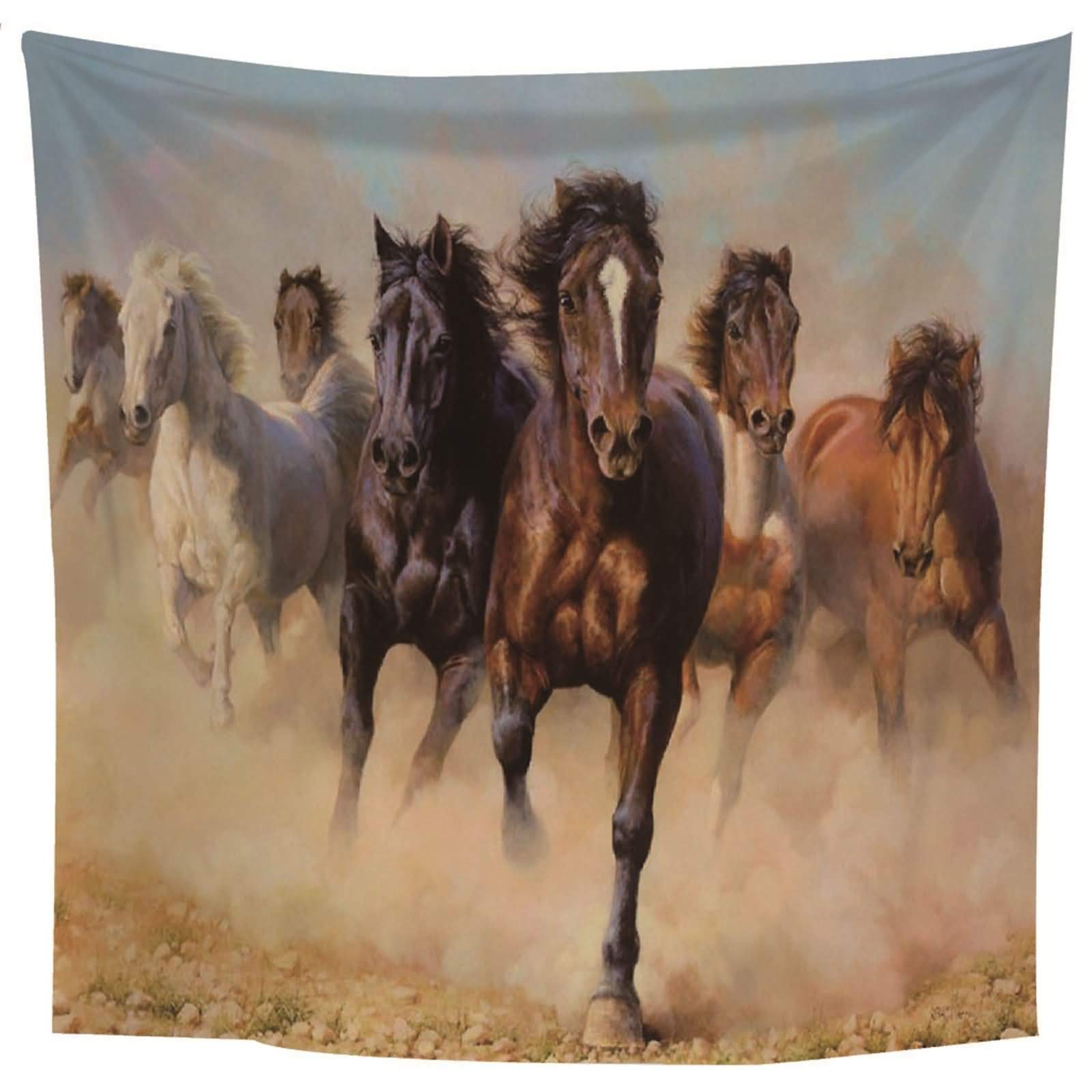 Tapisserie murale de chevaux au galop noir et brun en grande toile imprimée pour décoration