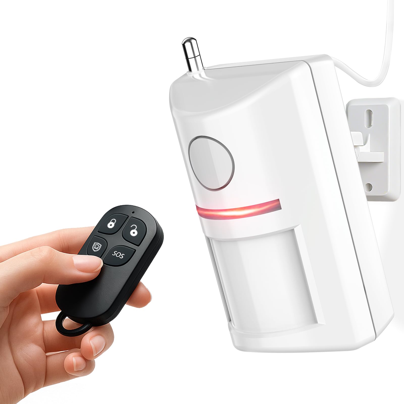 Alarma inalámbrica con sensor de movimiento y timbre de puerta, alerta de seguridad con enchufe de CA con control remoto, detector infrarrojo de 90 dB para negocios, oficina y garaje (1 alarma