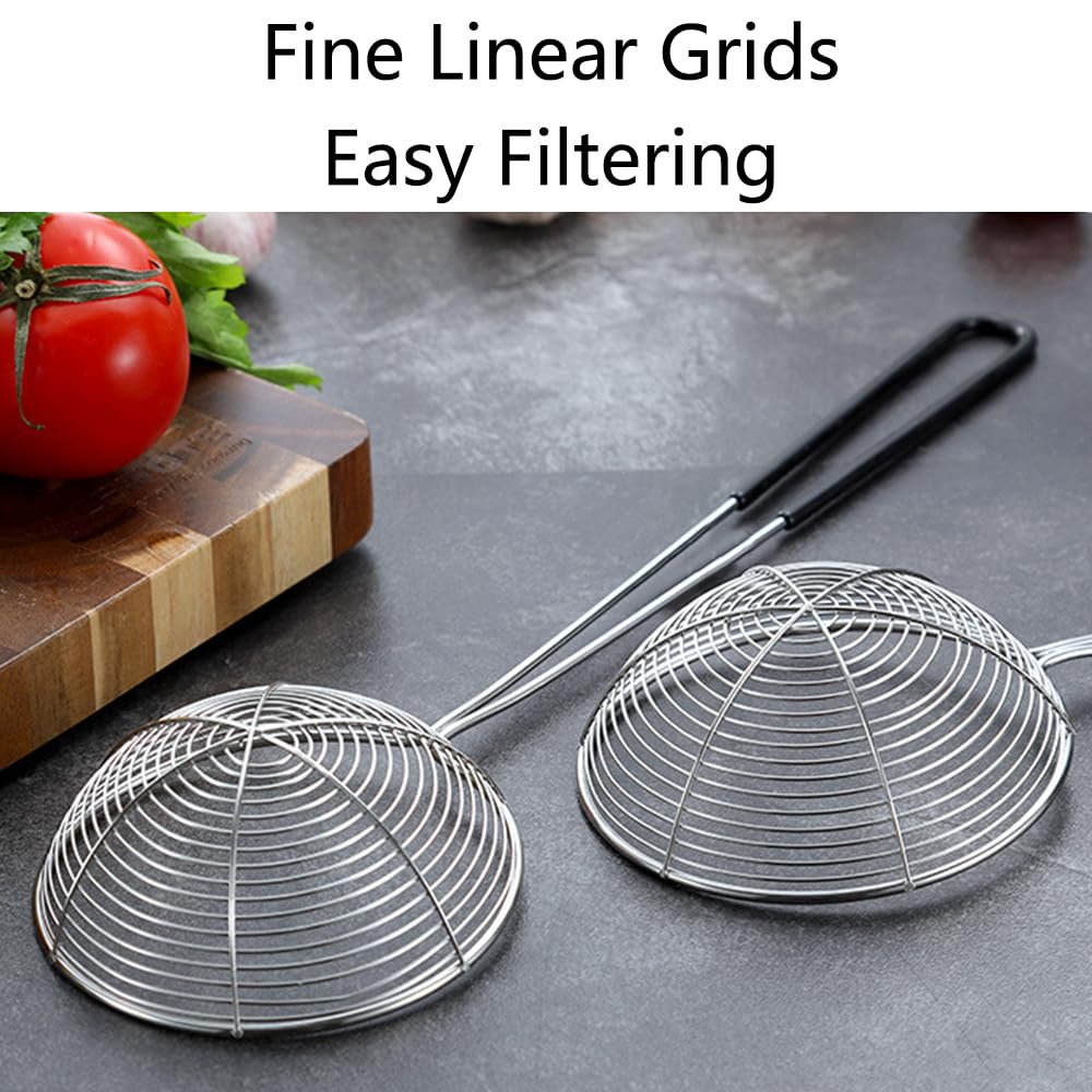 Cuchara coladora de araña de acero inoxidable, 3 cucharas coladoras de alambre de cocina, cucharón colador para cocinar, freír alimentos, pasta (27,5 cm/negro)
