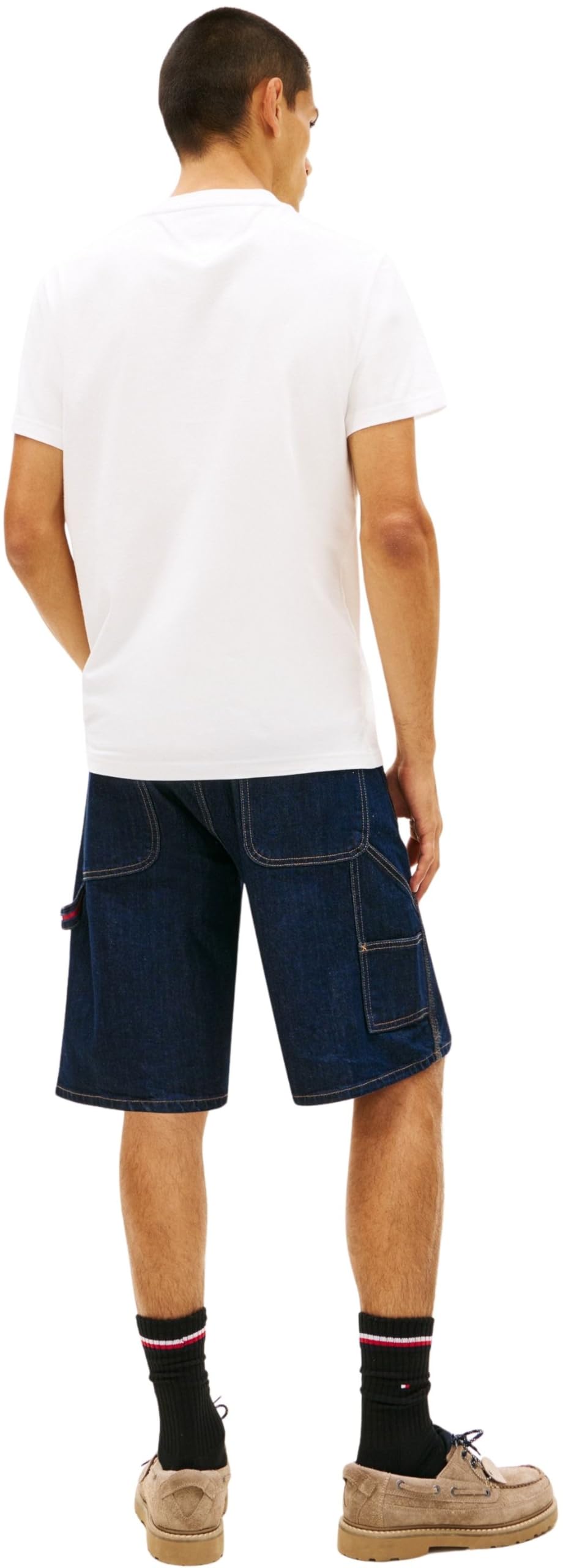 Tommy Jeans Herren T-Shirt Kurzarm Slim Sign Chest mit Logo, Weiß (Ecru), M – Ansicht 2
