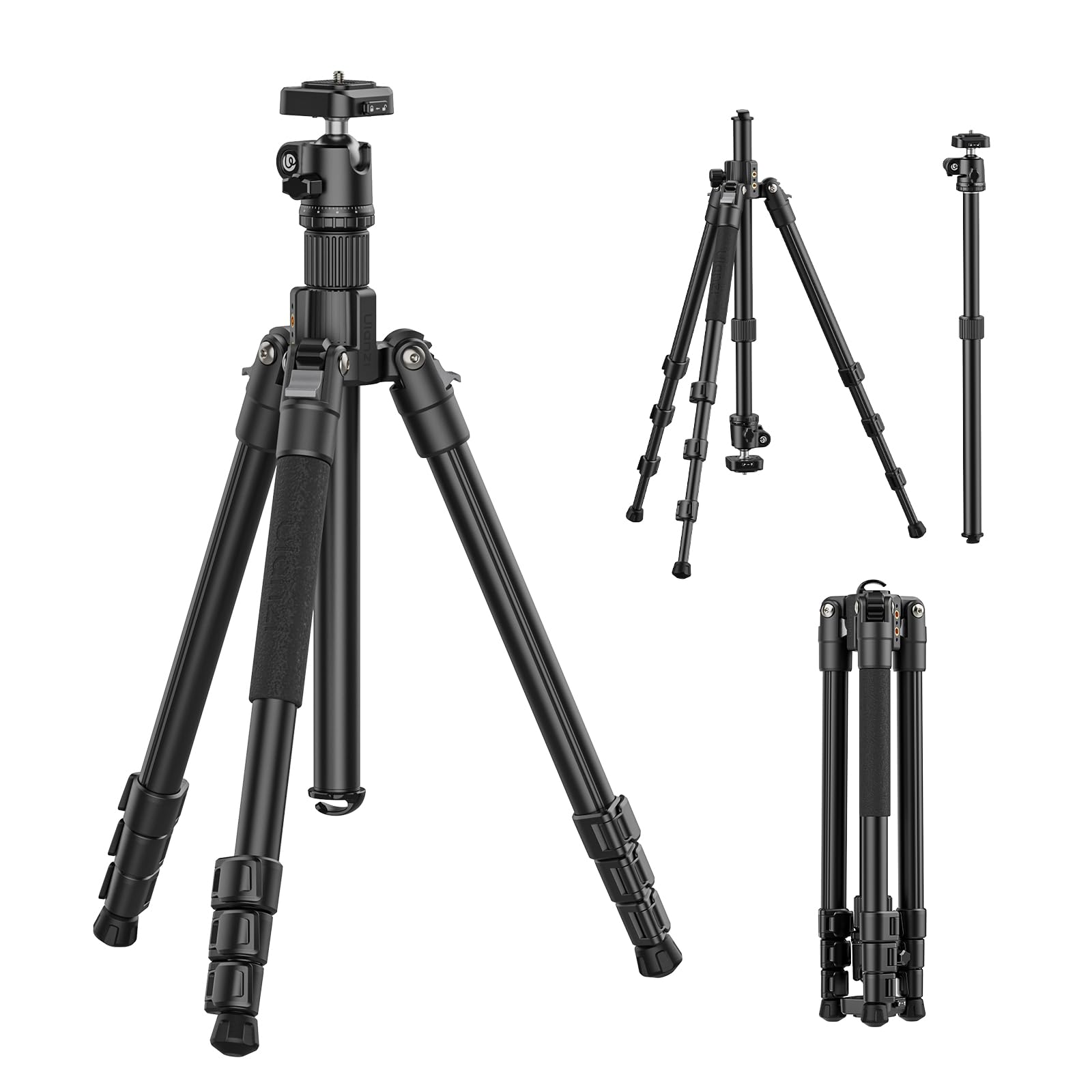 ULANZI TT53 Trépied de Voyage en Aluminium avec rotule panoramique à 360° et rlocation Rapide Uka, trépied photograhy avec Colonne Centrale Amovible, Hauteur maximale 180CM, Seul 1.24KG pour Tous Les