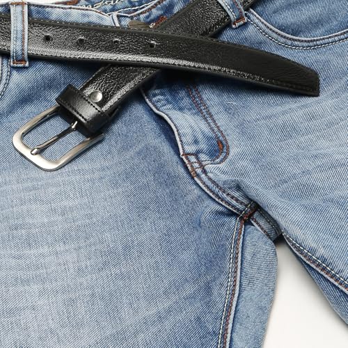 Image of Black Faux Leather Belt for Men | Adjustable Waistband up to 42 Inches | Belt for Jeans & Dress Pants | Belt with Heavy Buckle 135a