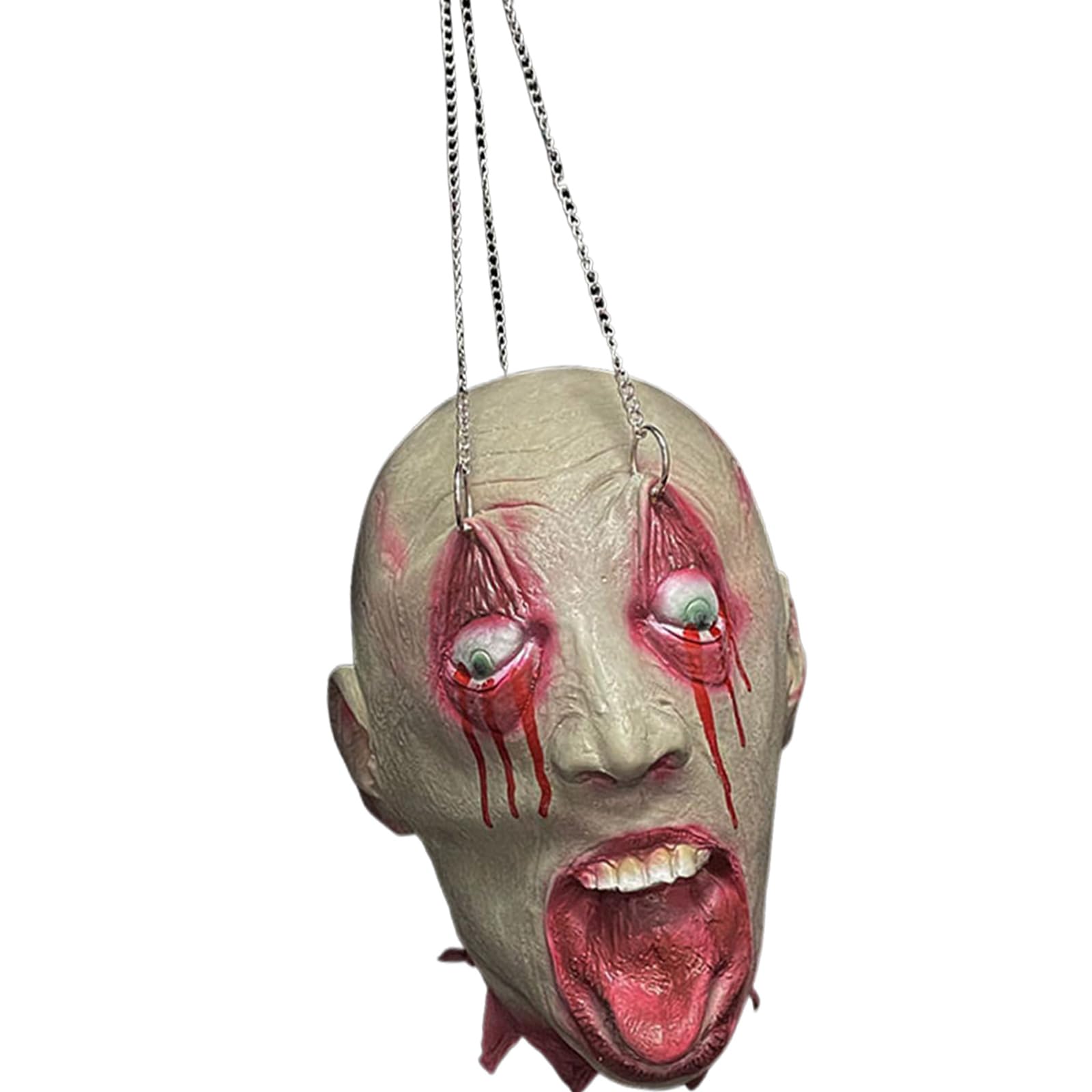oringnat Halloween Hanging Head with Chain Scary Props Cut offs Corpse Head Hanging Severed Head Haunts House