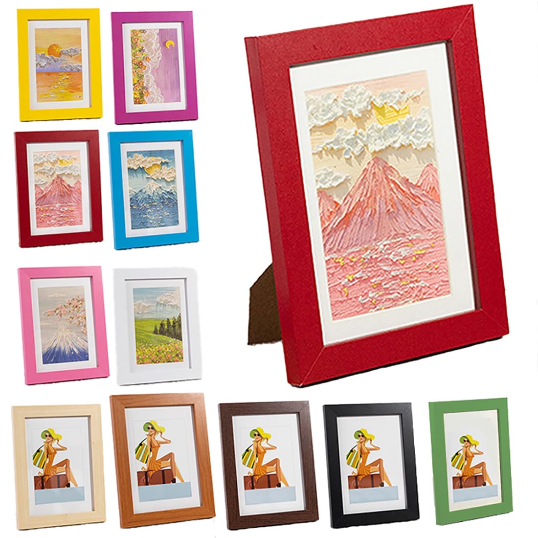 Coloured Wooden 4X6 5X7 6X8 Classic Elegant DIY Poster Picture Photo Frames (Red, 5"x7")