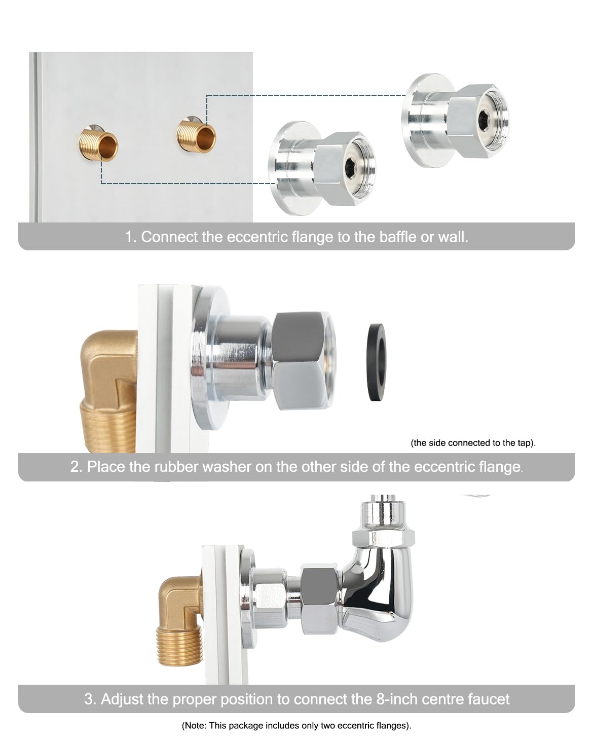 Piezas de grifo comercial, bridas de acoplamiento de grifo, brida excéntrica hembra de 1/2 pulgada NPT entrada hembra para grifos de cocina comercial de montaje en pared central de 8