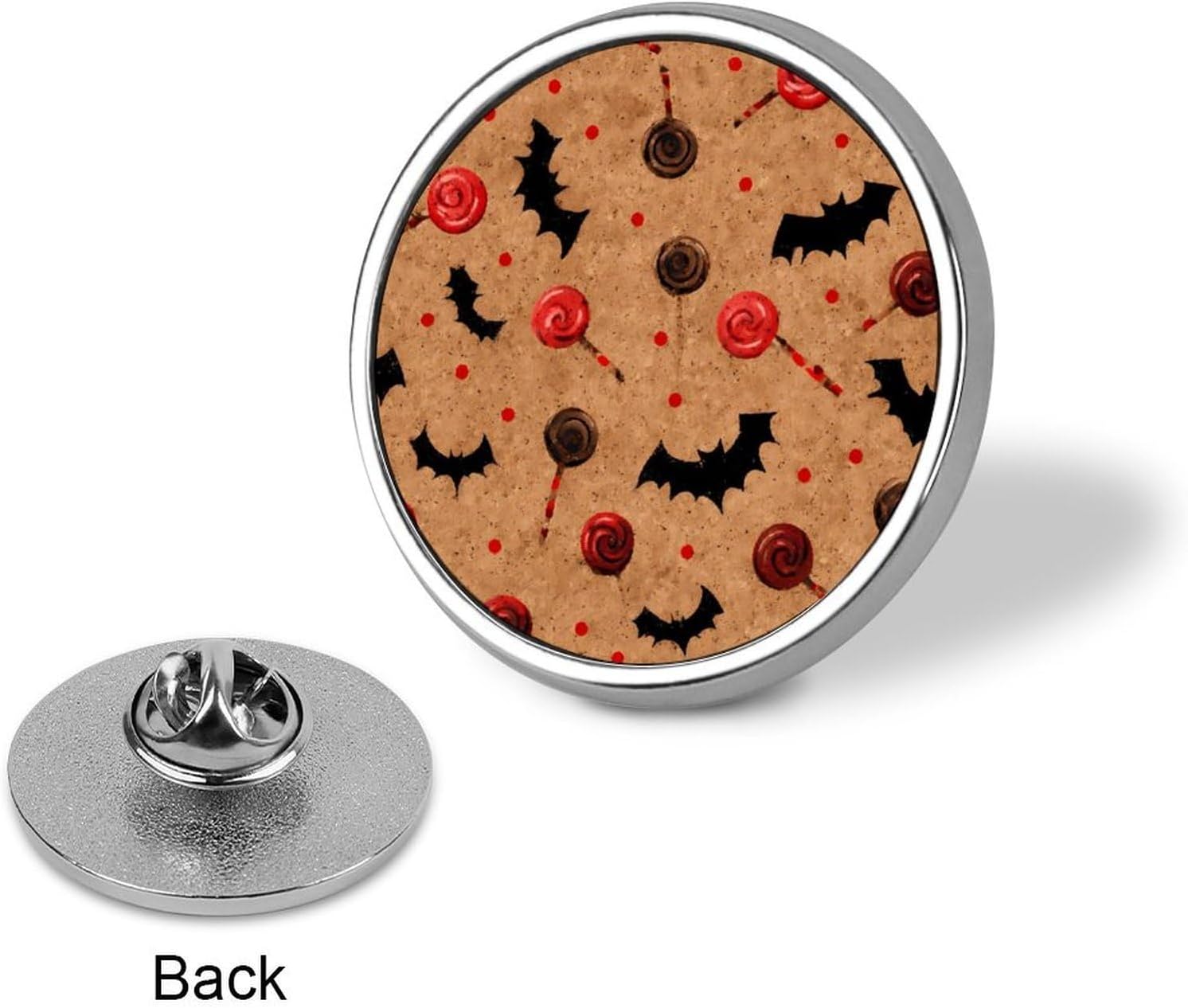 Cute Candy Bats Pattern Round Metal Badge Pin image 3