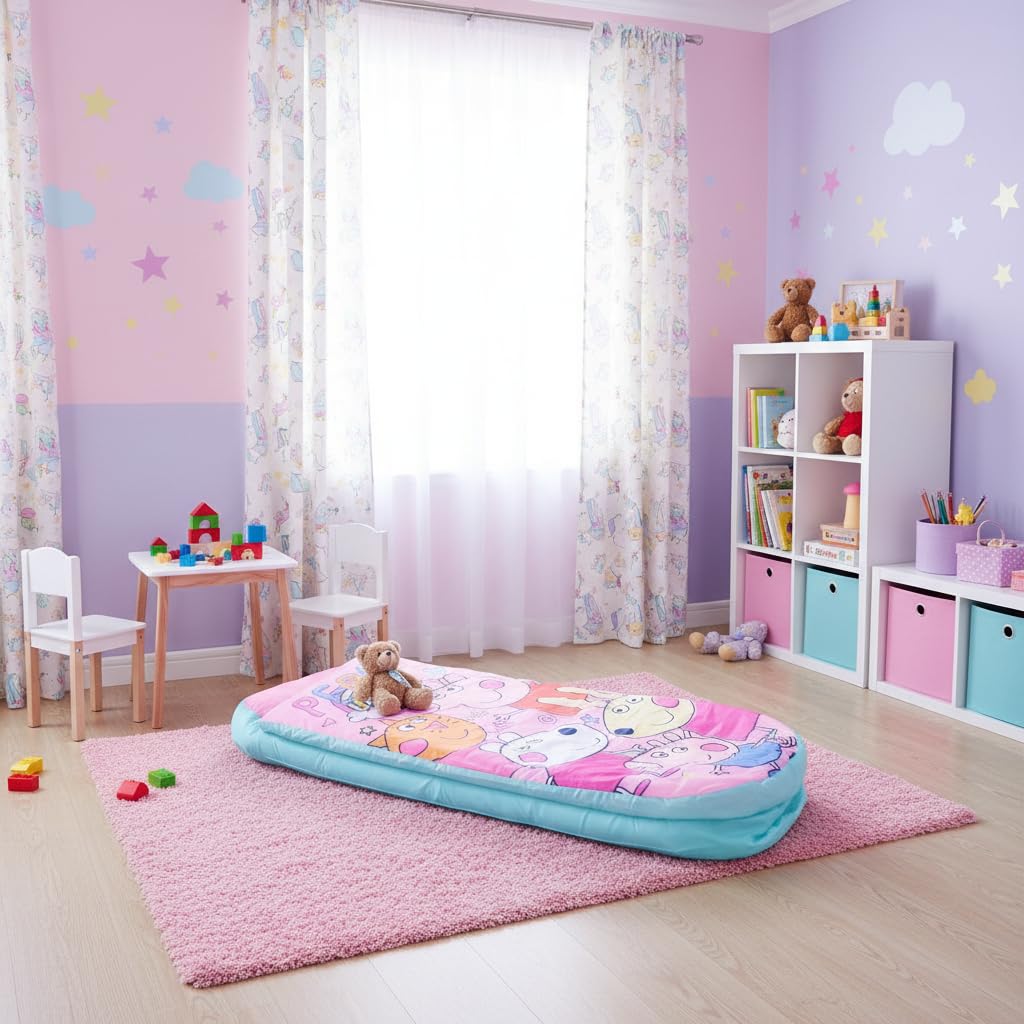 PEPPA PIG Character World and Friends ReadyBed Kids aufblasbares Luftbett und Schlafsack mit Pumpe | Reisematratze für Übernachtungen und Camping oder Zuhause, Rose