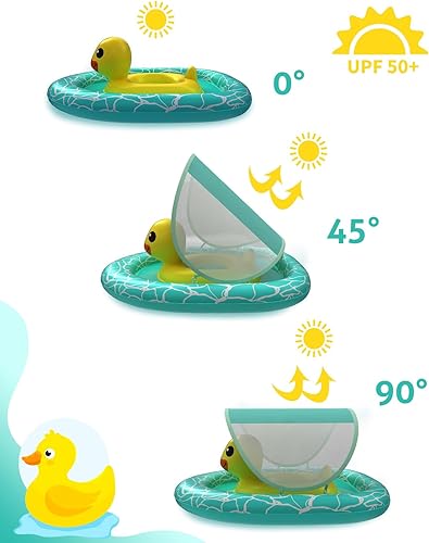 Miniatura 5 de Flotador doble para piscina para bebé con asiento de seguridad ajustable, toldo UPF 50+ extraíble solar, flotador inflable estilo animal, flotador