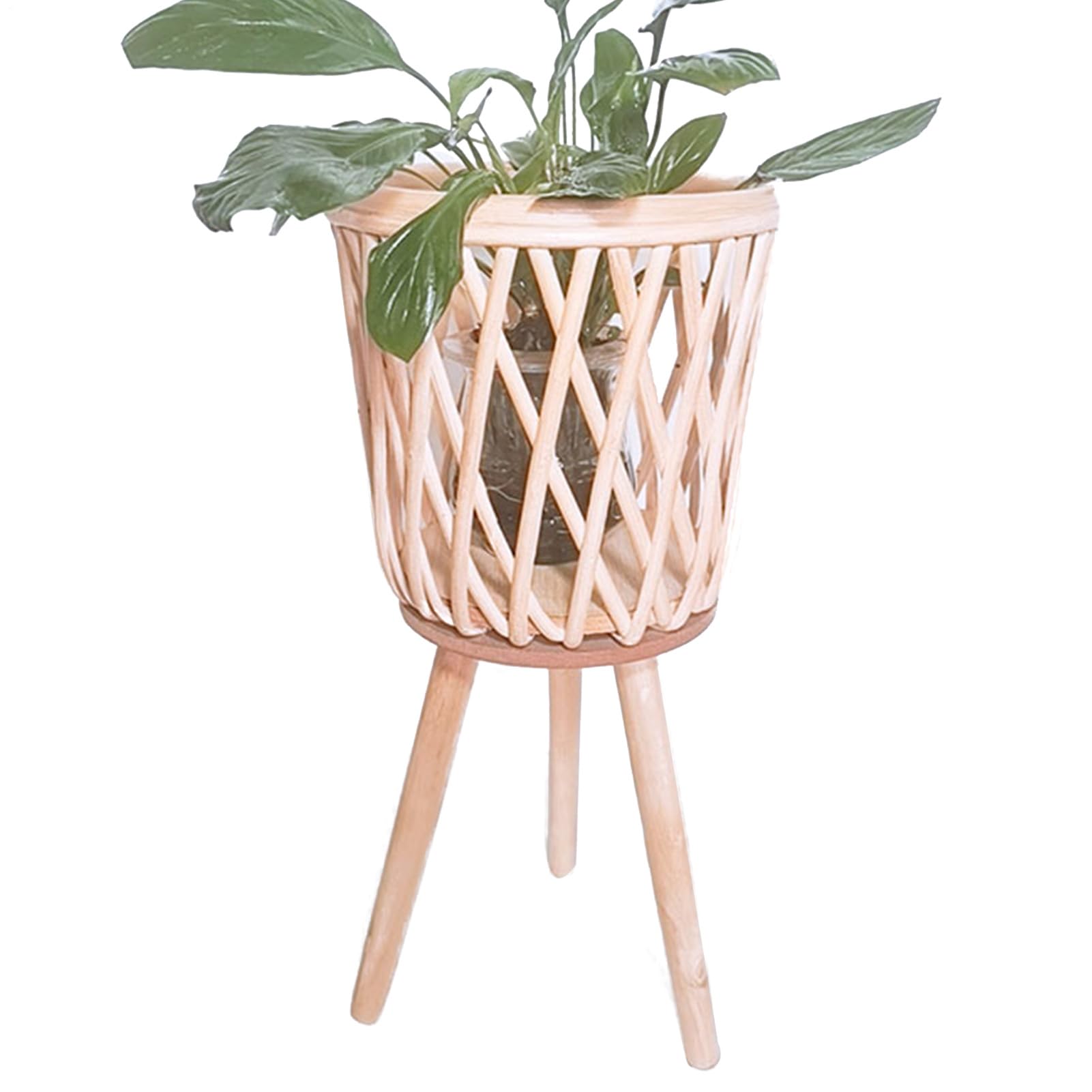 Support de pot en osier tressé avec jambes | Étagère boho extérieure et intérieure