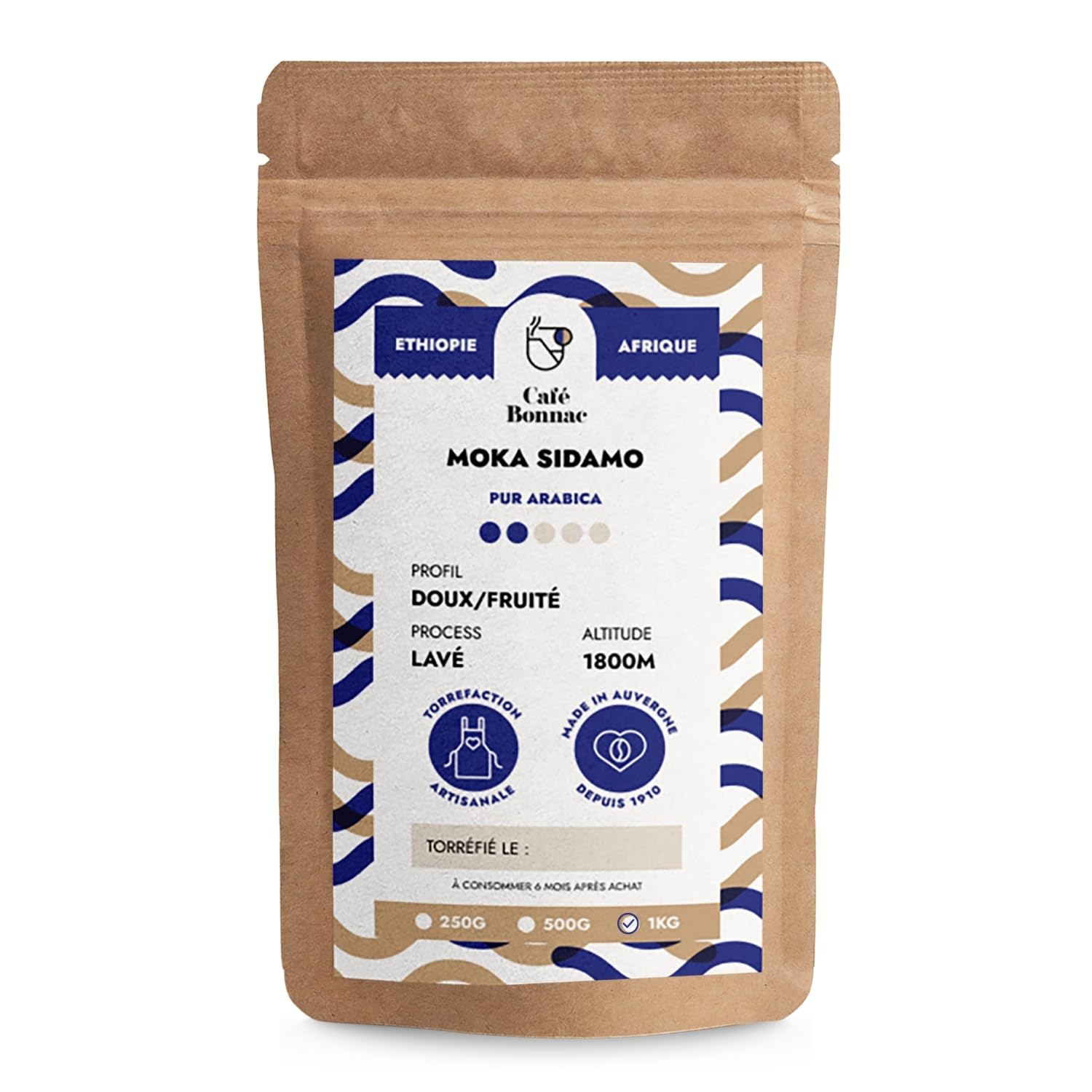Café Bonnac – Café Moulu Moka Éthiopie Sidamo 1kg | 100% Arabica De Spécialité | Arômes Floraux Et Notes D’Agrumes | Torréfaction Artisanale Française | Idéal Machine À Café Grain