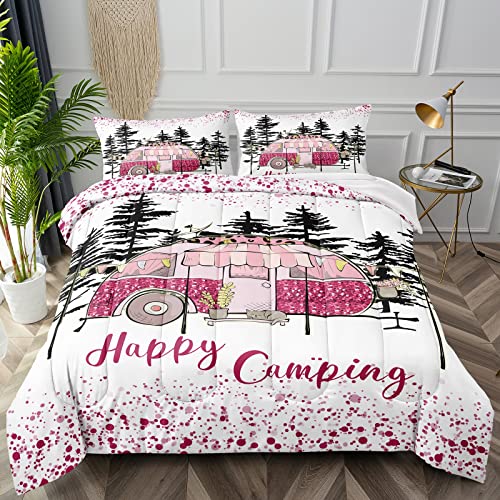 Bducok Happy Camping Bedding Sets For Boys Kids Girls,Galaxy Comforter Set Twin Size Microfiber Trailers Camper Rv Bedding Rustic Vintage Farmhouse Style Comforter Camping 3024,Twin #TOP4