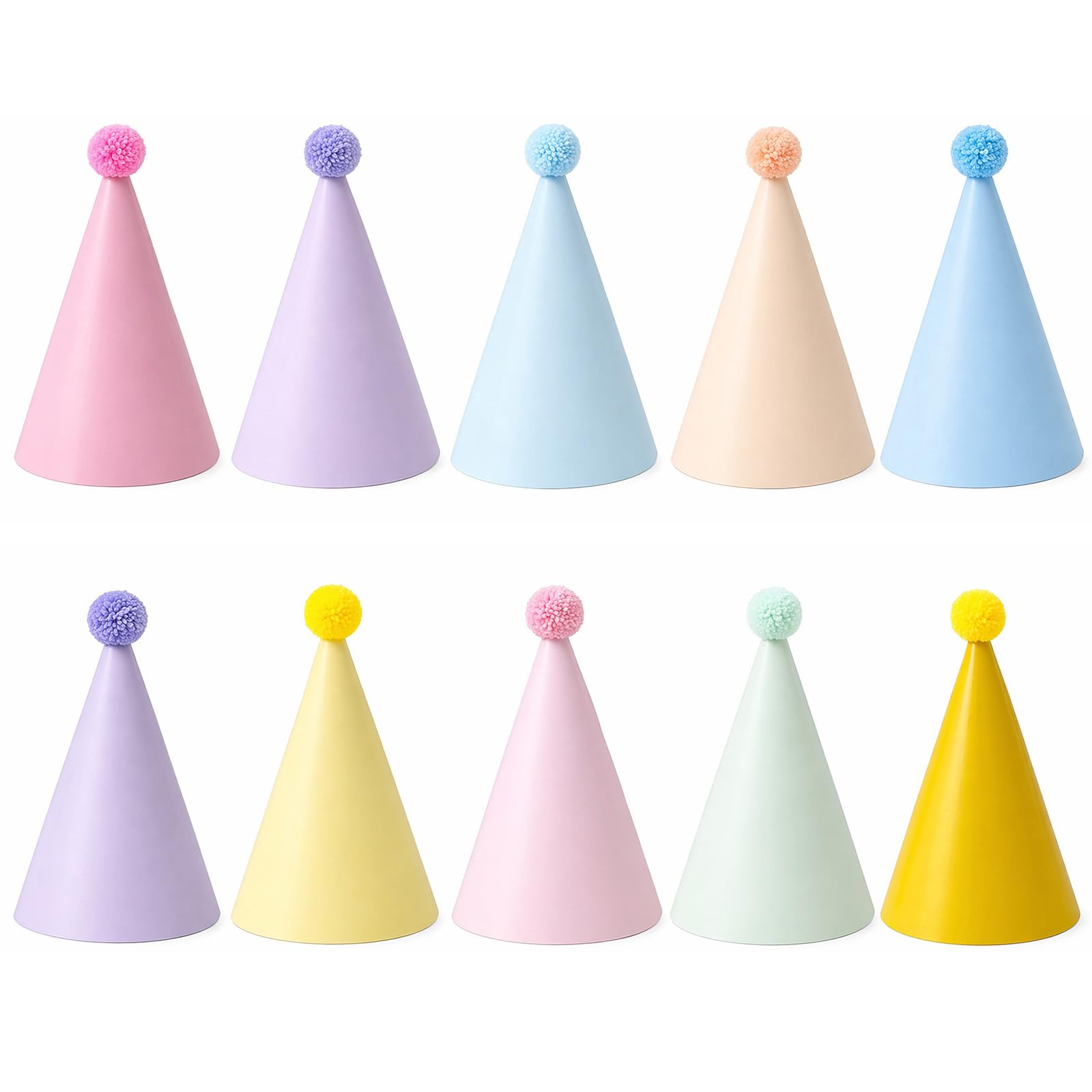 Solvio 10 Pcs Colorful Party Hats for Kids and Adults, Mini Cone Birthday Hats with Pom Poms, Paper Party Hats forToy Animals, Baby Shower and Celebrations