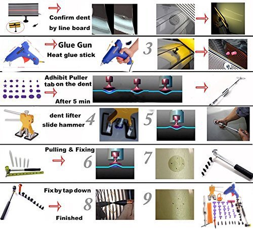 Hiyi Paintless Dent Repair Kits，Car Body Dent Removal Tools Knockdown Tips Tools Metal Dent Tap Down Tools With 9 Heads Tips #TOP5