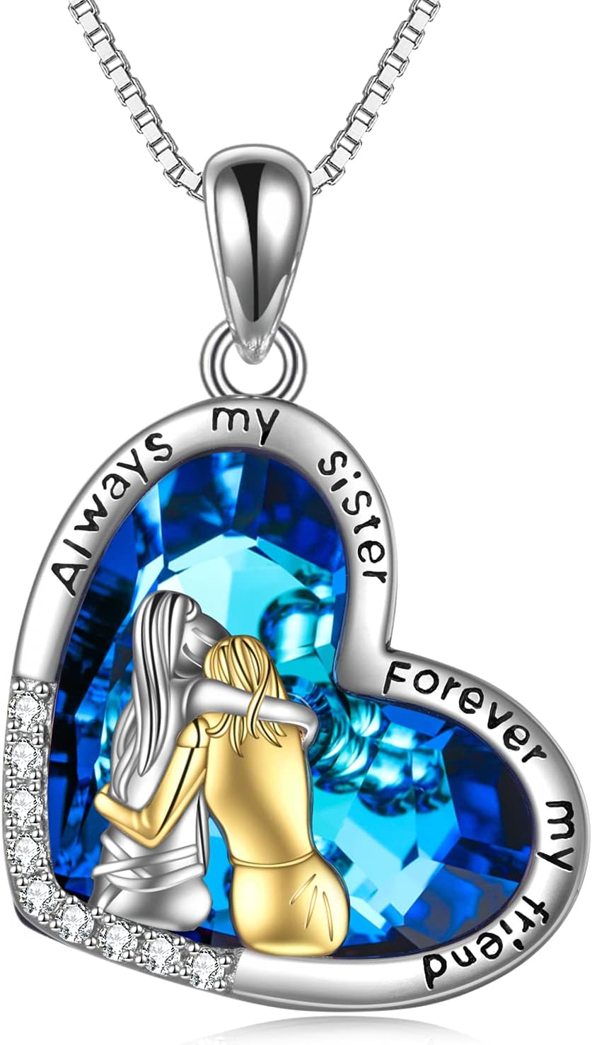 POPKIMI Sister Gifts from Sister/Brother Sisters Necklace for 2/3/ 4 Sterling Silver Sisters Fashion Jewelry for Women Friend Female Friendship Lasts Forever
