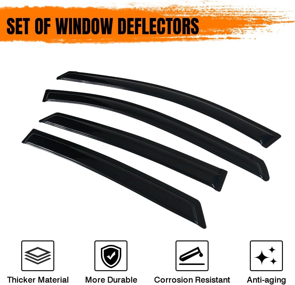 Tape on Window Visor Deflectors, Compatible with 2004-2009 Toyota Prius, Acrylic Smoke Tinted Slim Style Window Rain Guards, Sun Wind Side Vent Visor Set, 4 Pieces